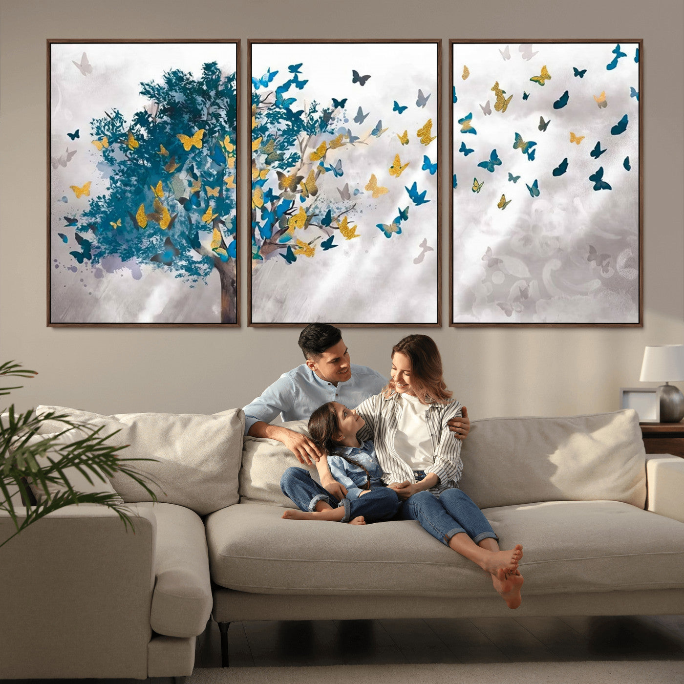 MGV-FC-60X30-3P - Tree Butterfly Abstract Tree and Butterfly Wall Art Canvas Print