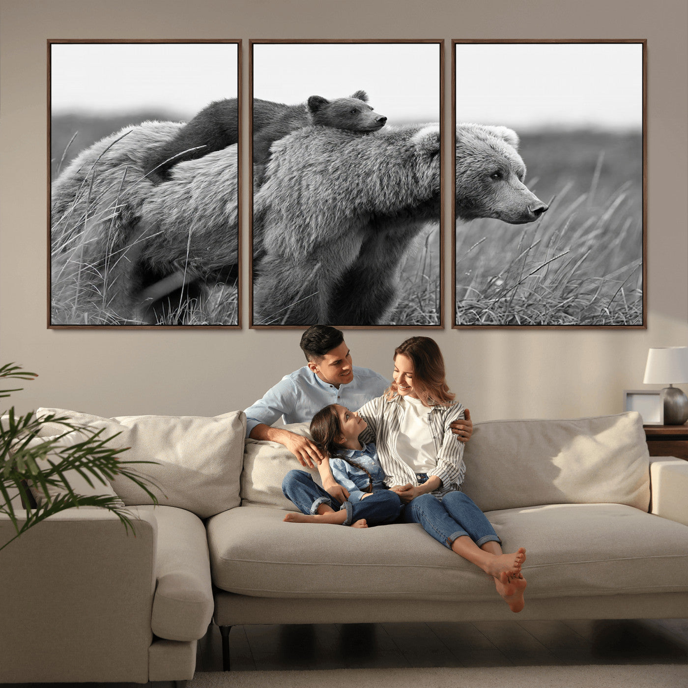MGV-FC-60X30-3P - Bear and Cub Wall Art Canvas | 399 Bear Cub Wildlife-Inspired Animal Art for Living Room or Office | Grizzly Bear Print of Photography