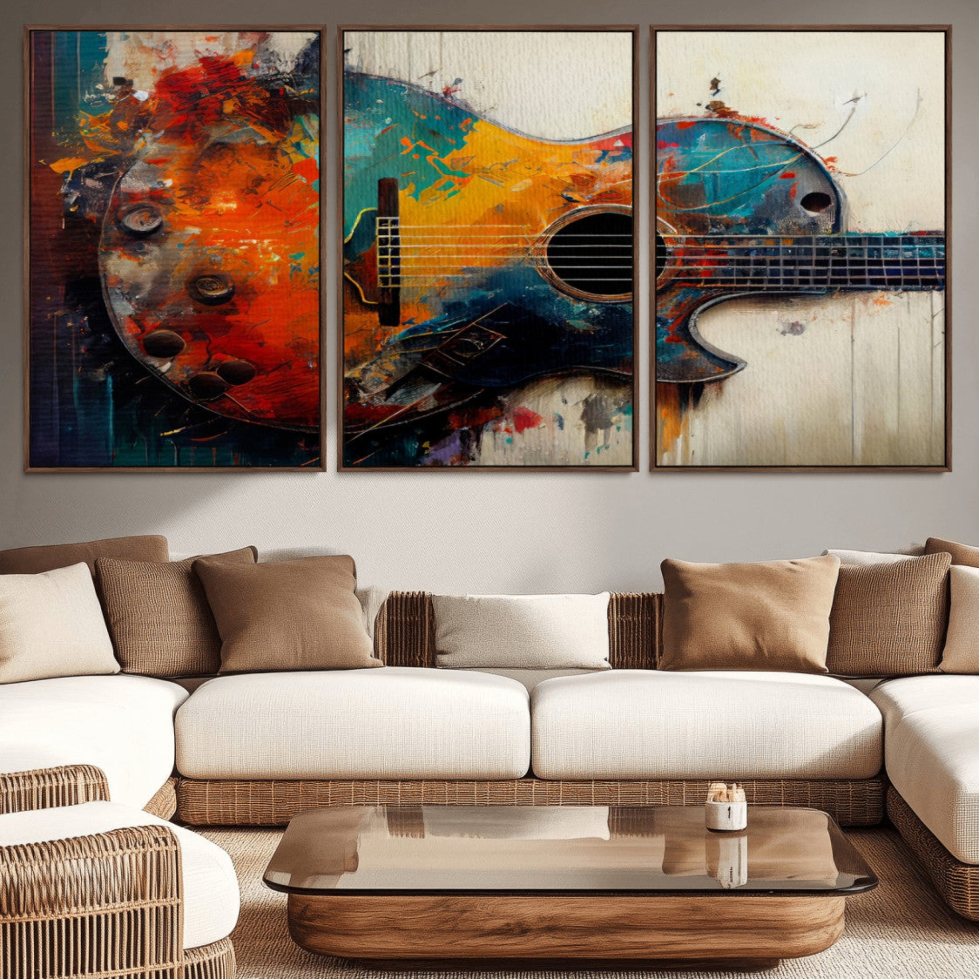 89330-MGV-CV-36X24-Abstract Guitar Wall Art Canvas | Vibrant Music-Inspired Art for Living Room or Studio | Colorful