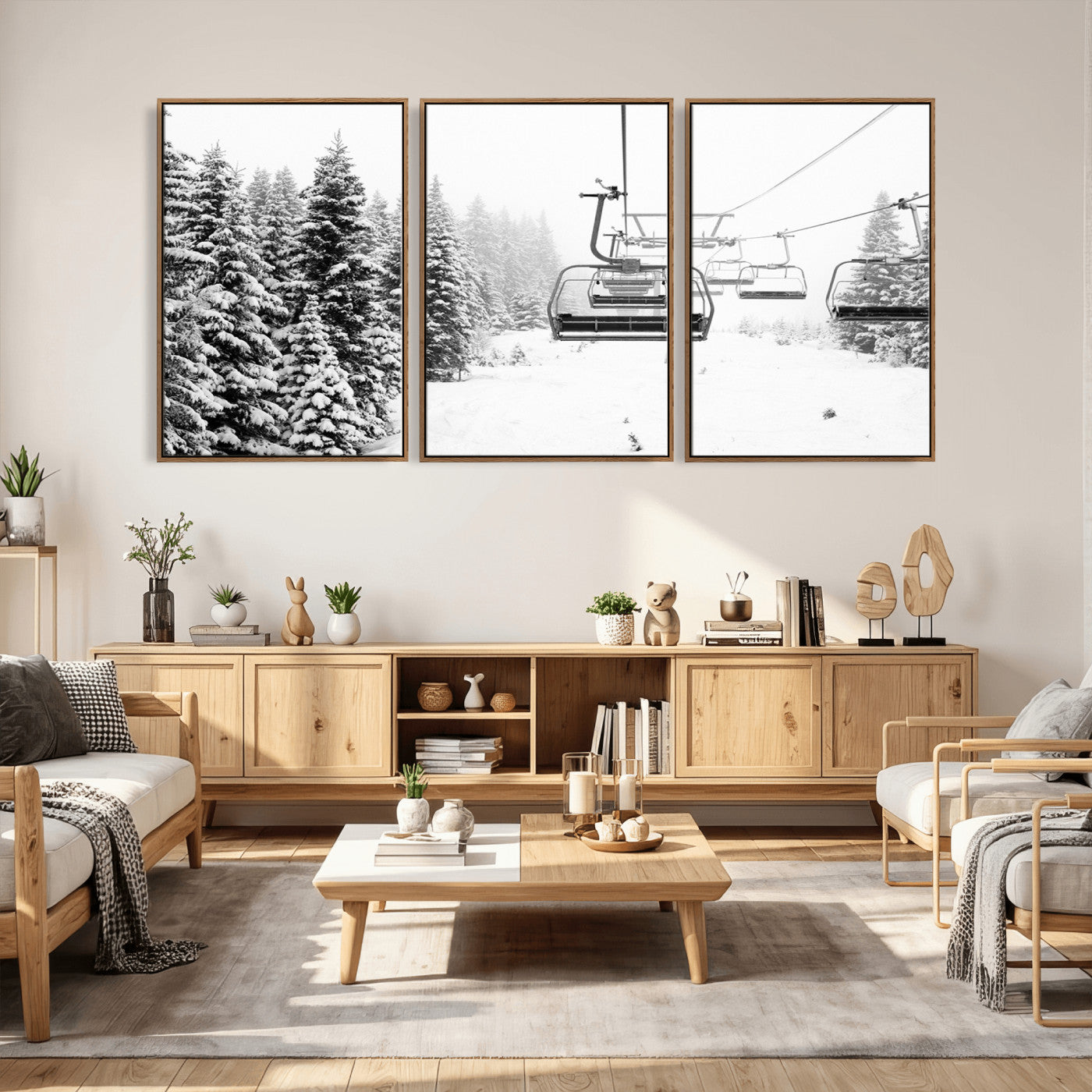 70609-MGV-CV-36X24 - Winter Forest Wall Art Canvas Print, Framed Snowy Forest Art Picture Print, Winter Ski Lift Perfect