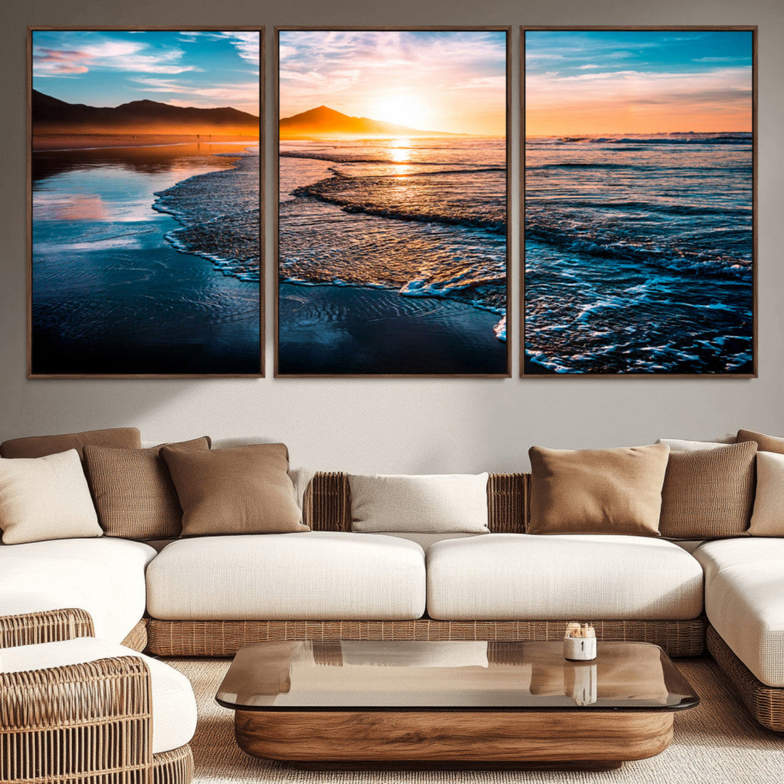 Beach Ocean Sunset on the Sea Wall Art Canvas Print