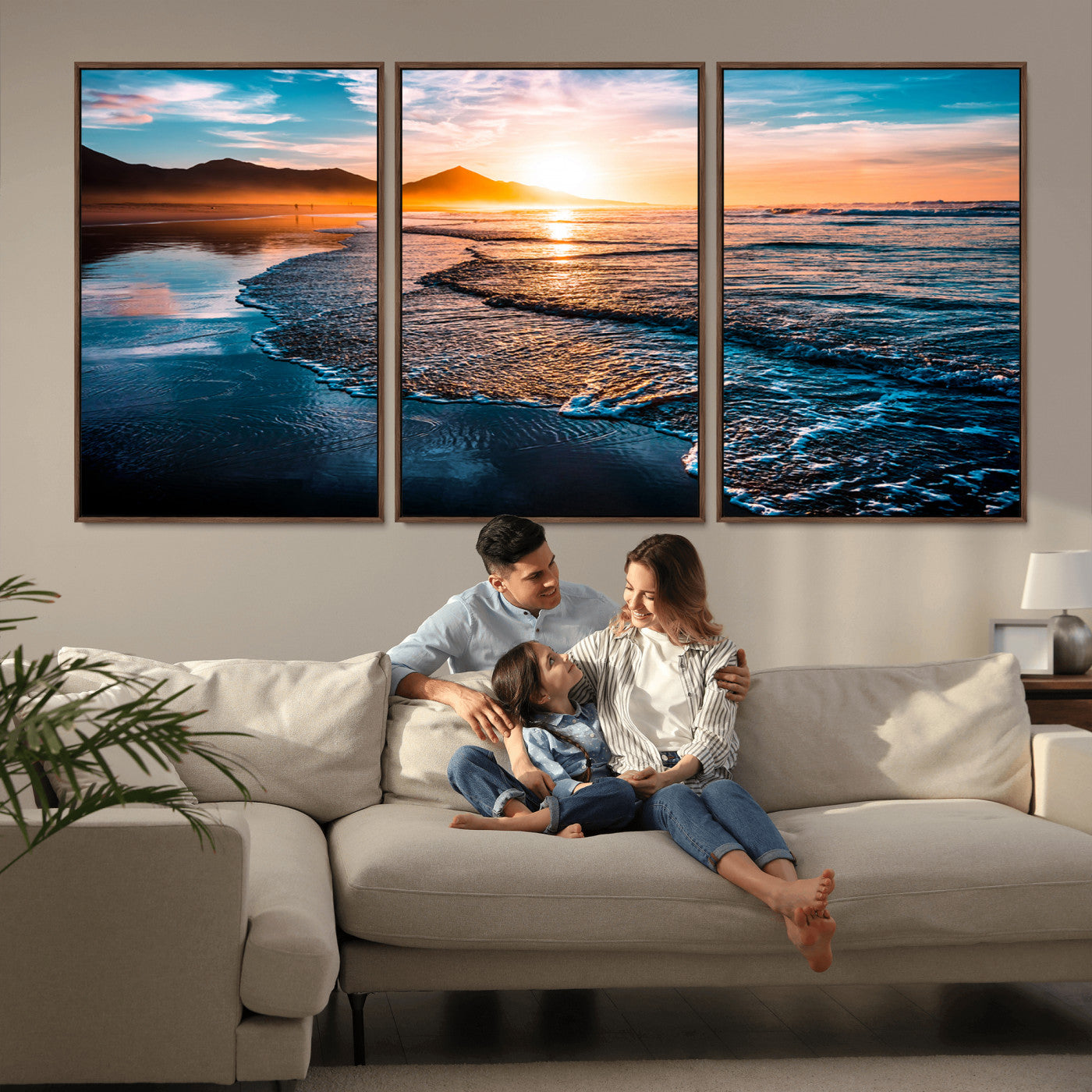 MGV-FC-60X30-3P - Beach Ocean Sunset on the Sea Wall Art Canvas, Beach Ocean Sunset Canvas Print