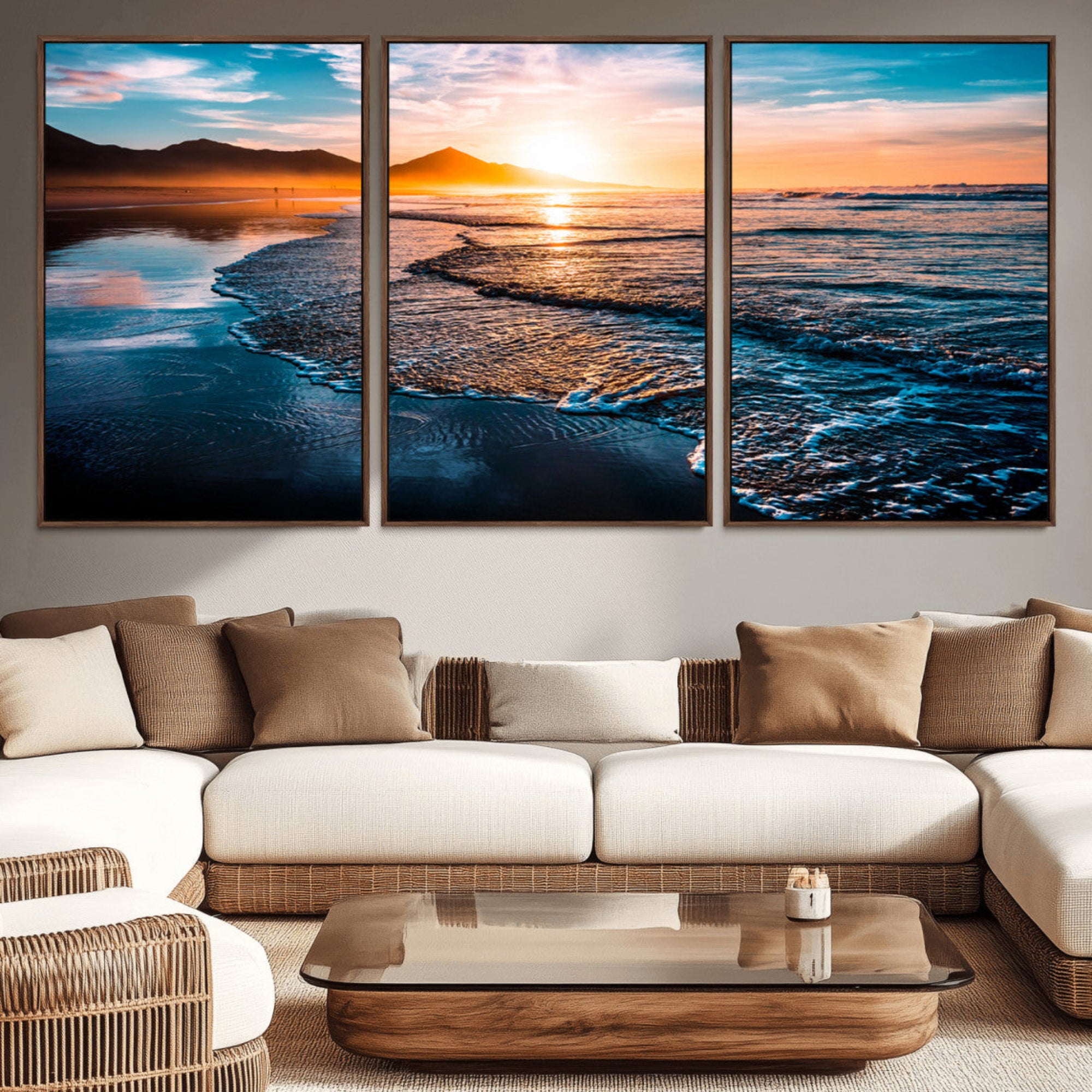 26494-MGV-CV-36X24-Beach Ocean Sunset on the Sea Wall Art Canvas, Beach Ocean Sunset Canvas Print