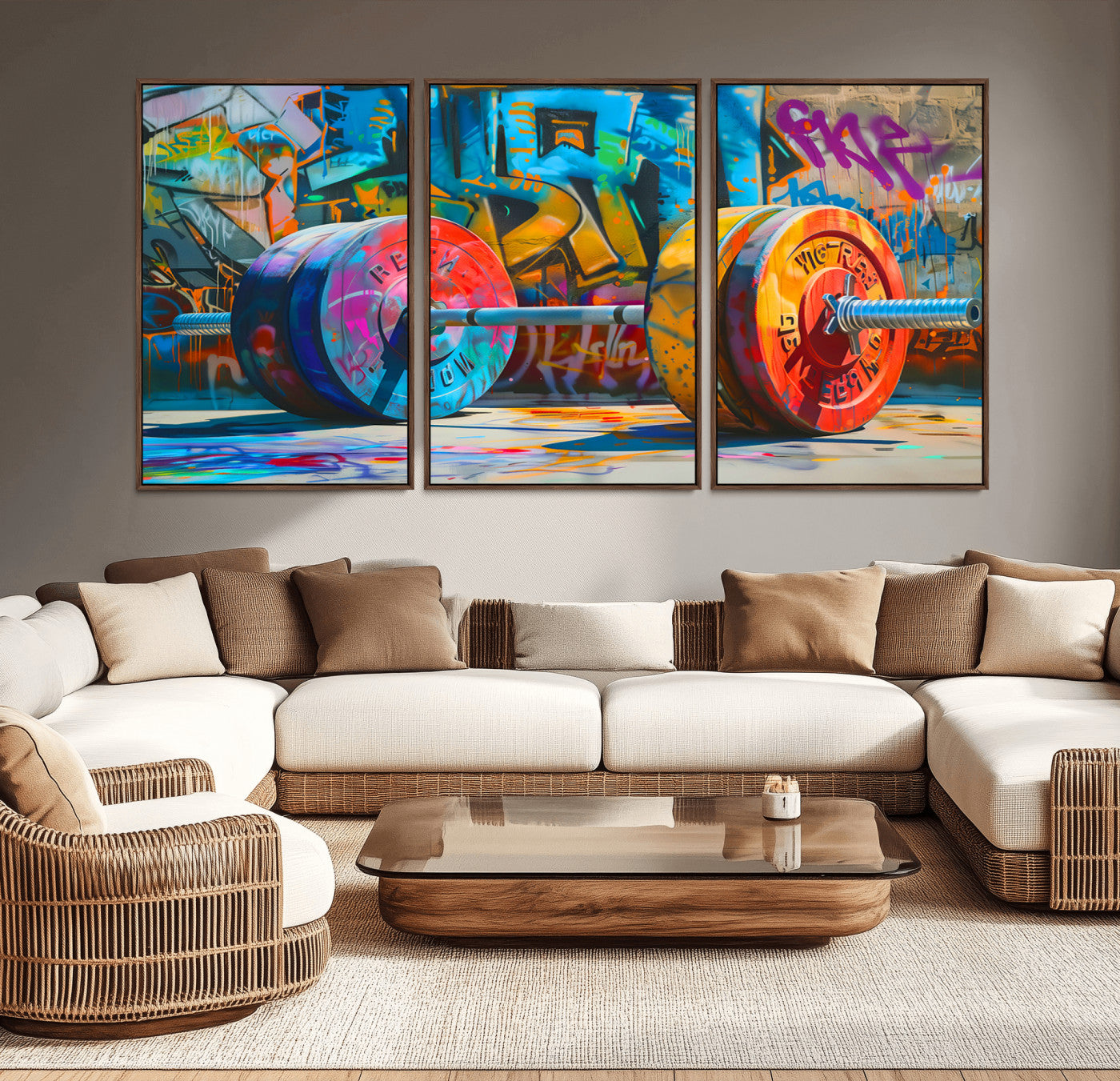 MGV-FC-60X30-3P - Fitness Gym Barbell Graffiti Wall Art Canvas Print