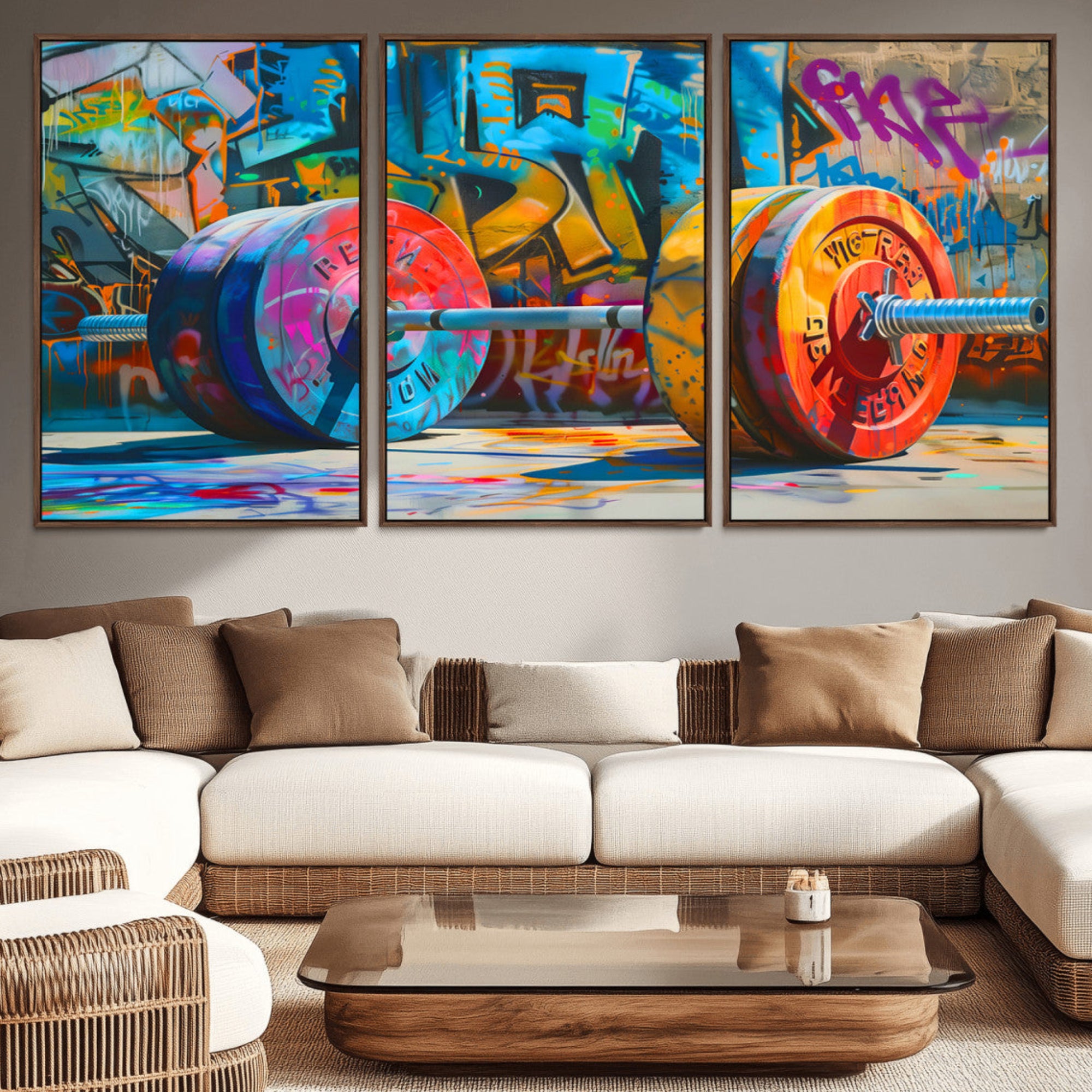 70871-MGV-CV-36X24-Fitness Gym Barbell Graffiti Wall Art Canvas Print