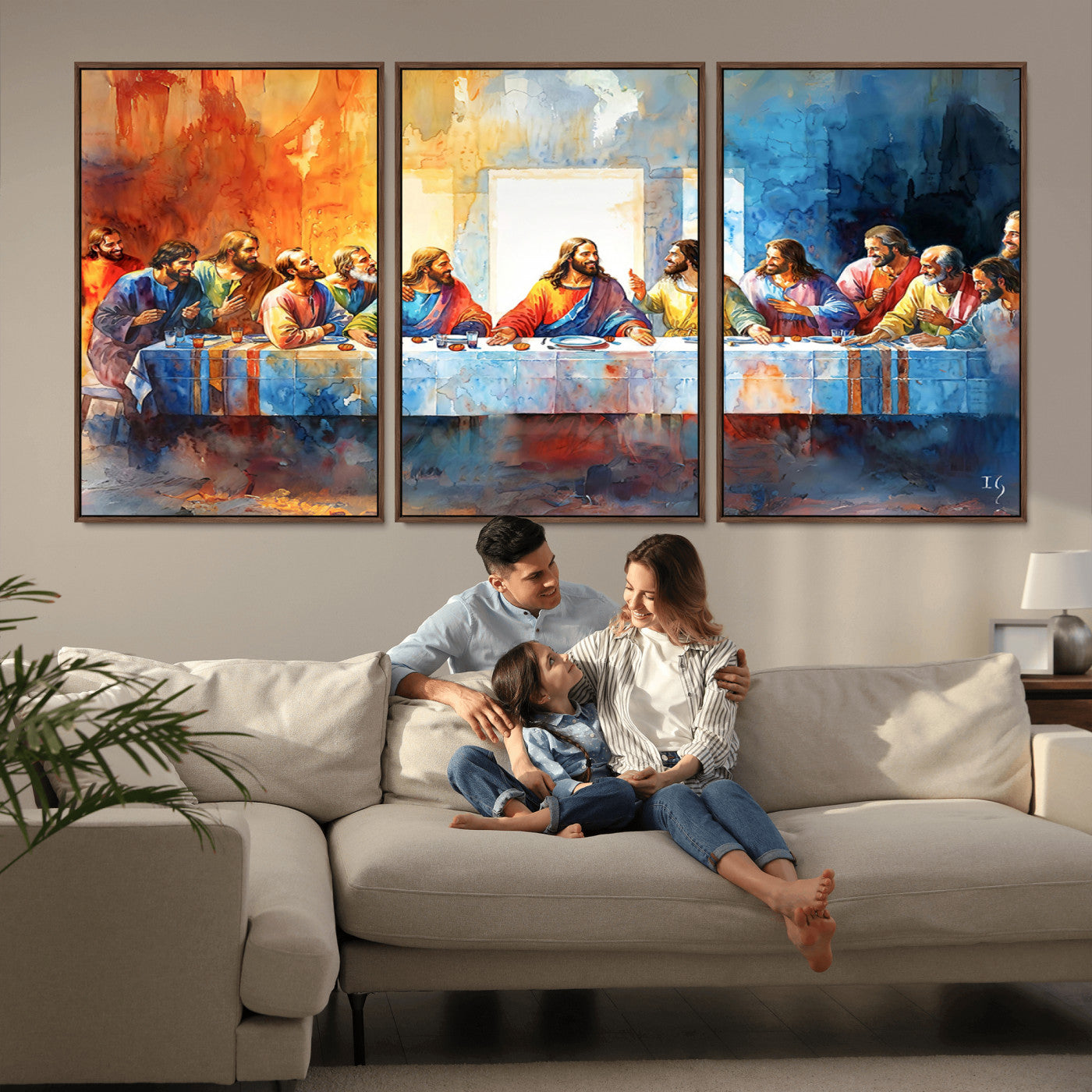 MGV-FC-60X30-3P - Abstract Waterolor The Last Supper Wall Art