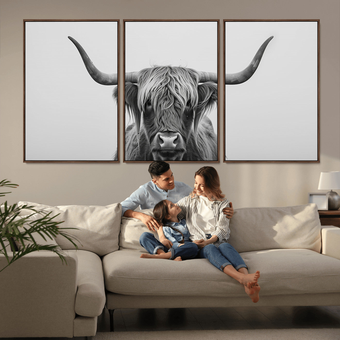 MGV-FC-60X30-3P - Farmhouse Longhorn Wall Art Canvas Print, Longhorn Texas Wall Art Canvas Print