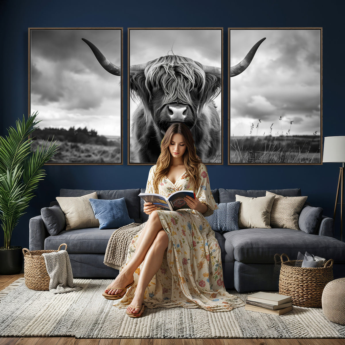 17924-_Poster-30x20 - Scottish Cow Wall Art Canvas Print, Longhorn Wall Art