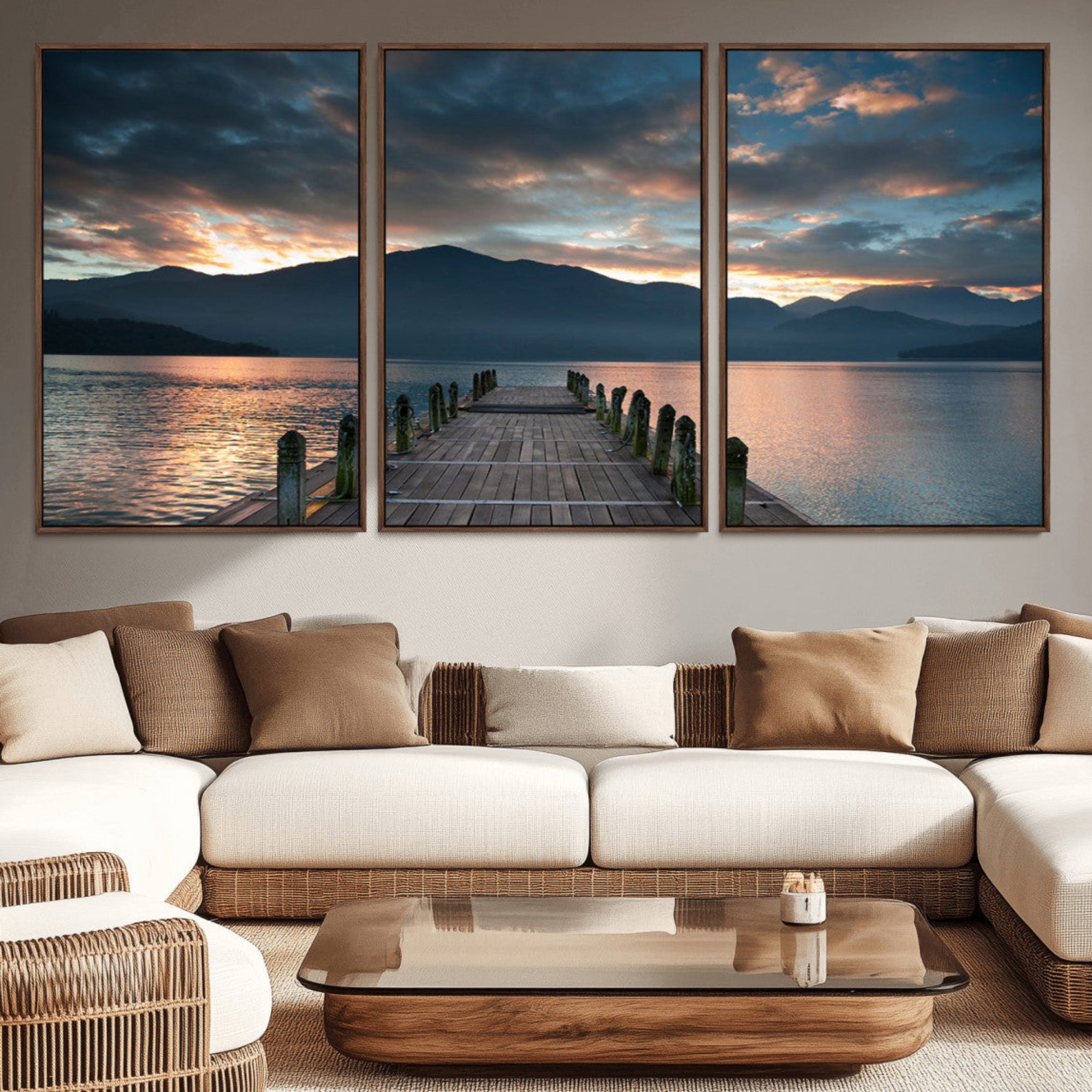 20442-MGV-CV-36X24-Mountain Lake Wood Pier Canvas Wall Art Nature Lake Print