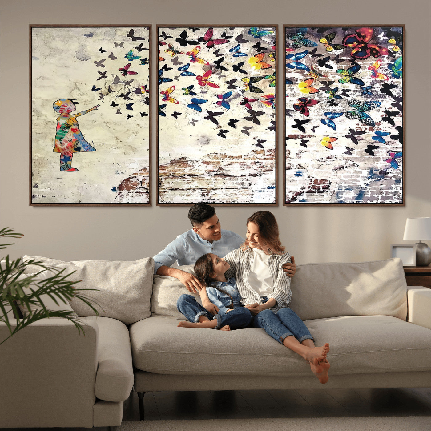 MGV-FC-60X30-3P - Banksy Wall Art - Banksy Girl Butterfly Graffiti Wall Art Canvas Print - Butterfly Girl and Freedom Flight - Vibrant Street Art Print