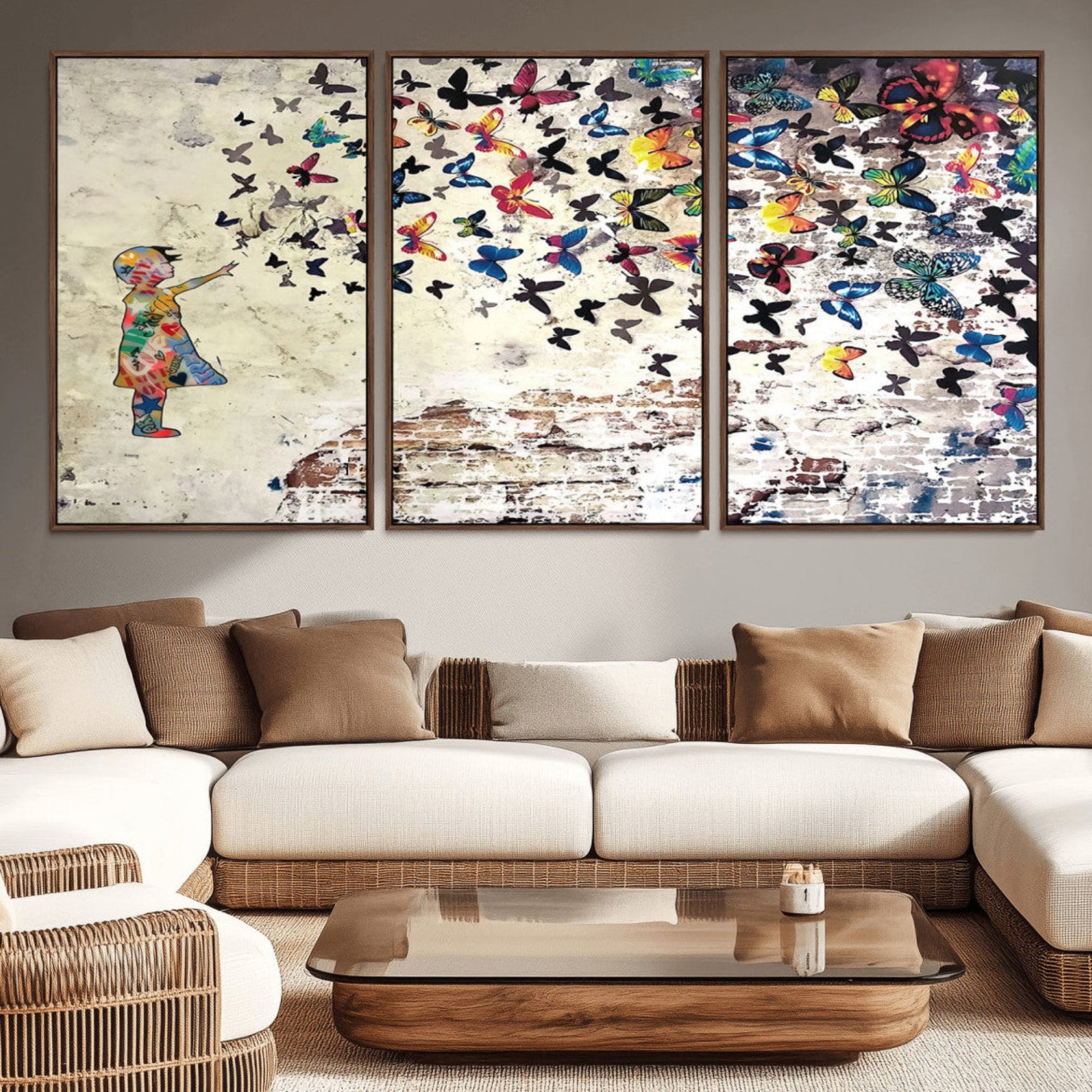 65208-MGV-CV-36X24-Banksy Wall Art - Banksy Girl Butterfly Graffiti Wall Art Canvas Print - Butterfly Girl and Freedom