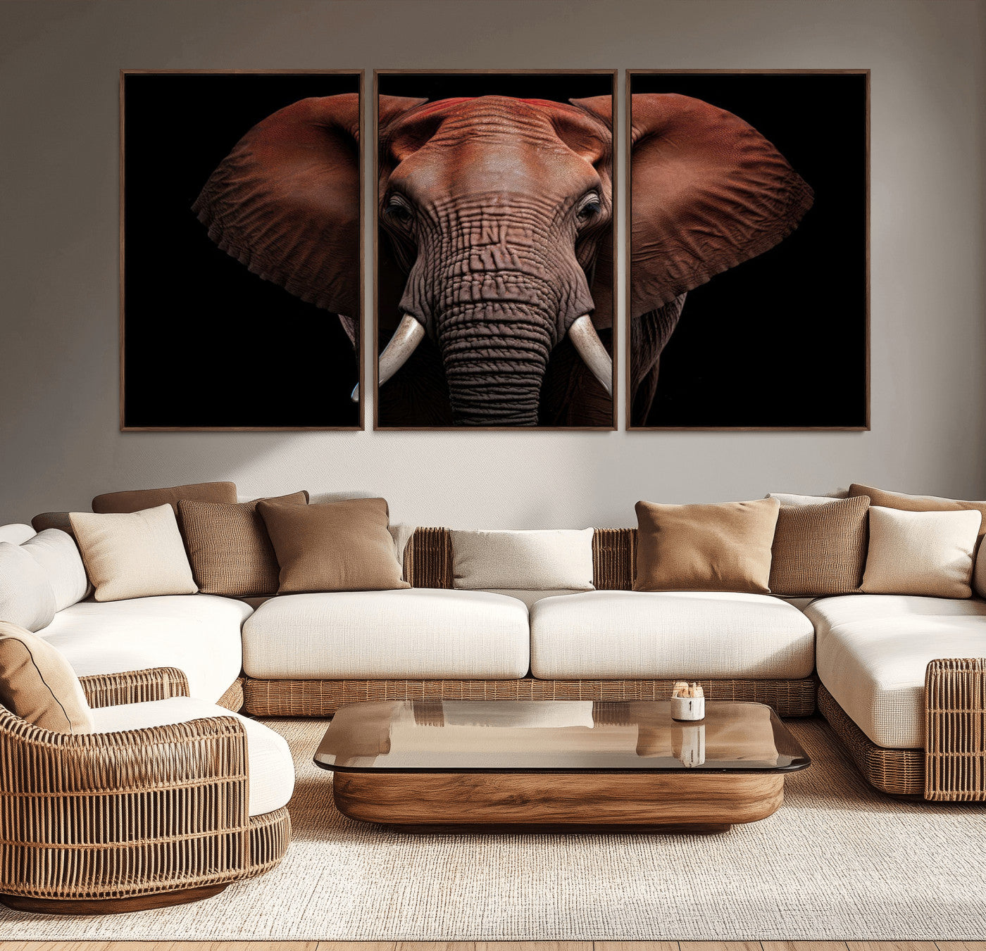 -Wild Elephant Wall Art Canvas Print, Africa Savannah Wild Animal Wall Decor Print