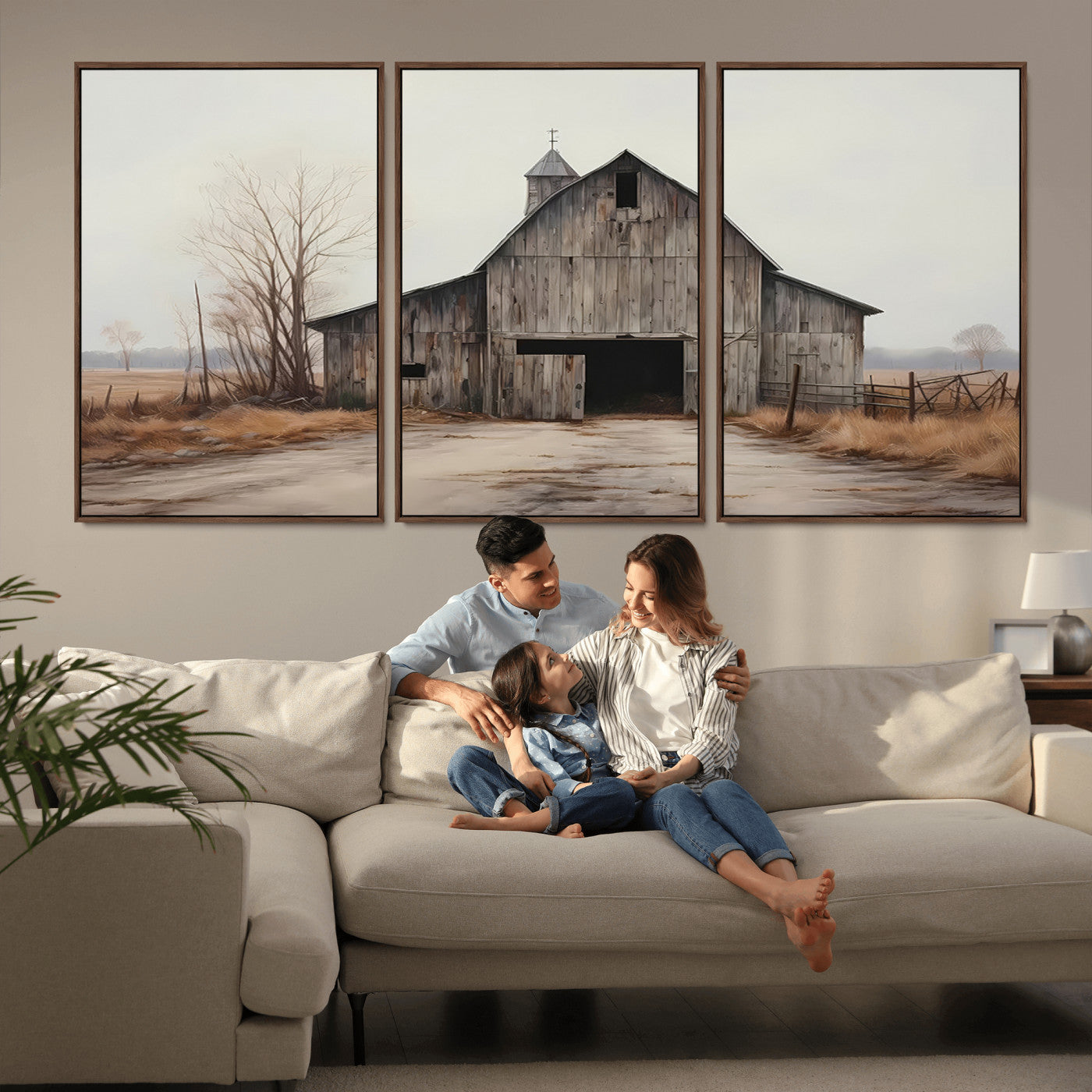 MGV-FC-60X30-3P - Farmhouse Rustic Barn Wall Art Canvas Print – Framed and Ready to Hang – Perfect Addition to Farmhouse Wall Décor