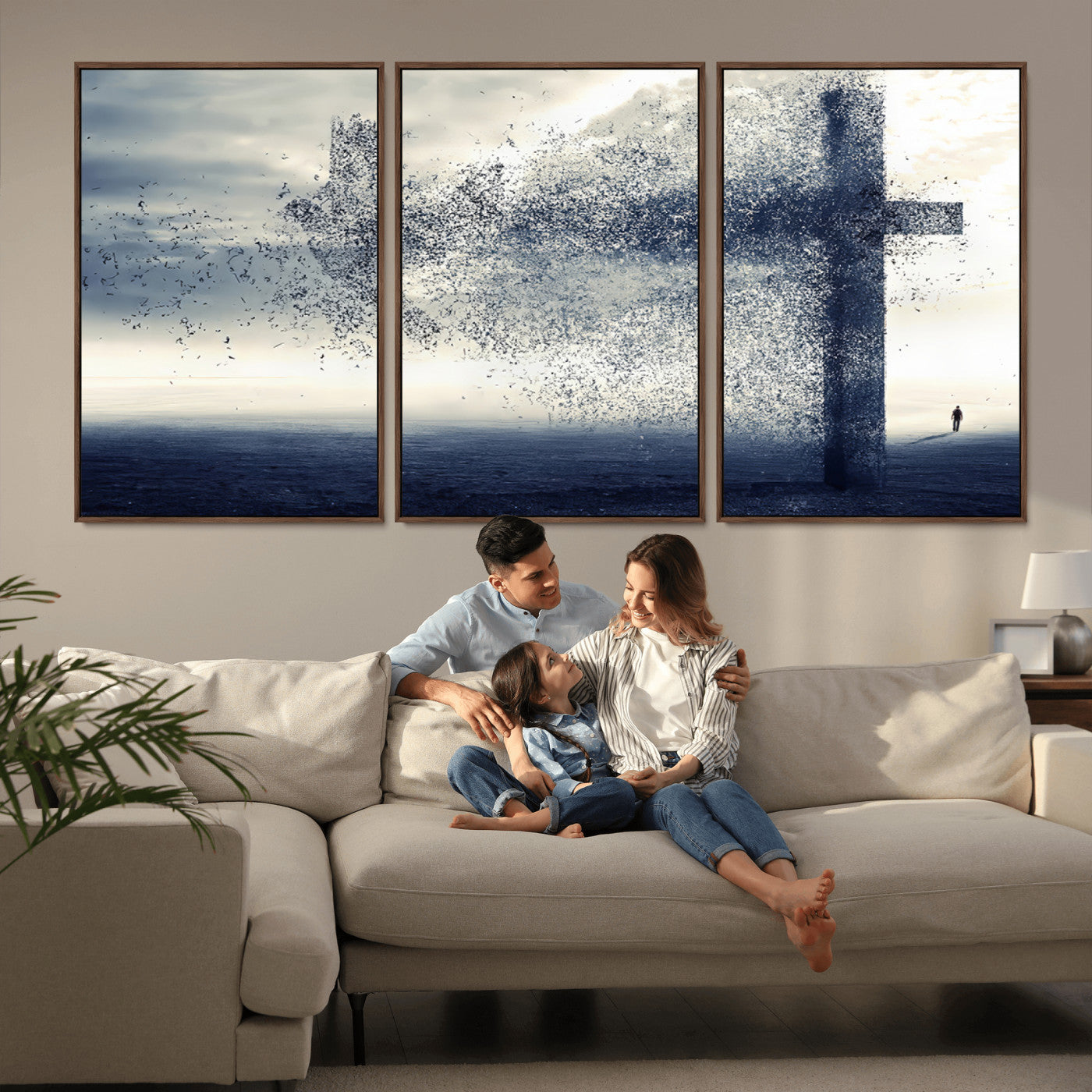 MGV-FC-60X30-3P - Jesus and the Fading Cross Wall Art Print – Symbol of Faith, Christian Wall Art Canvas Print, Framed and Ready to Hang