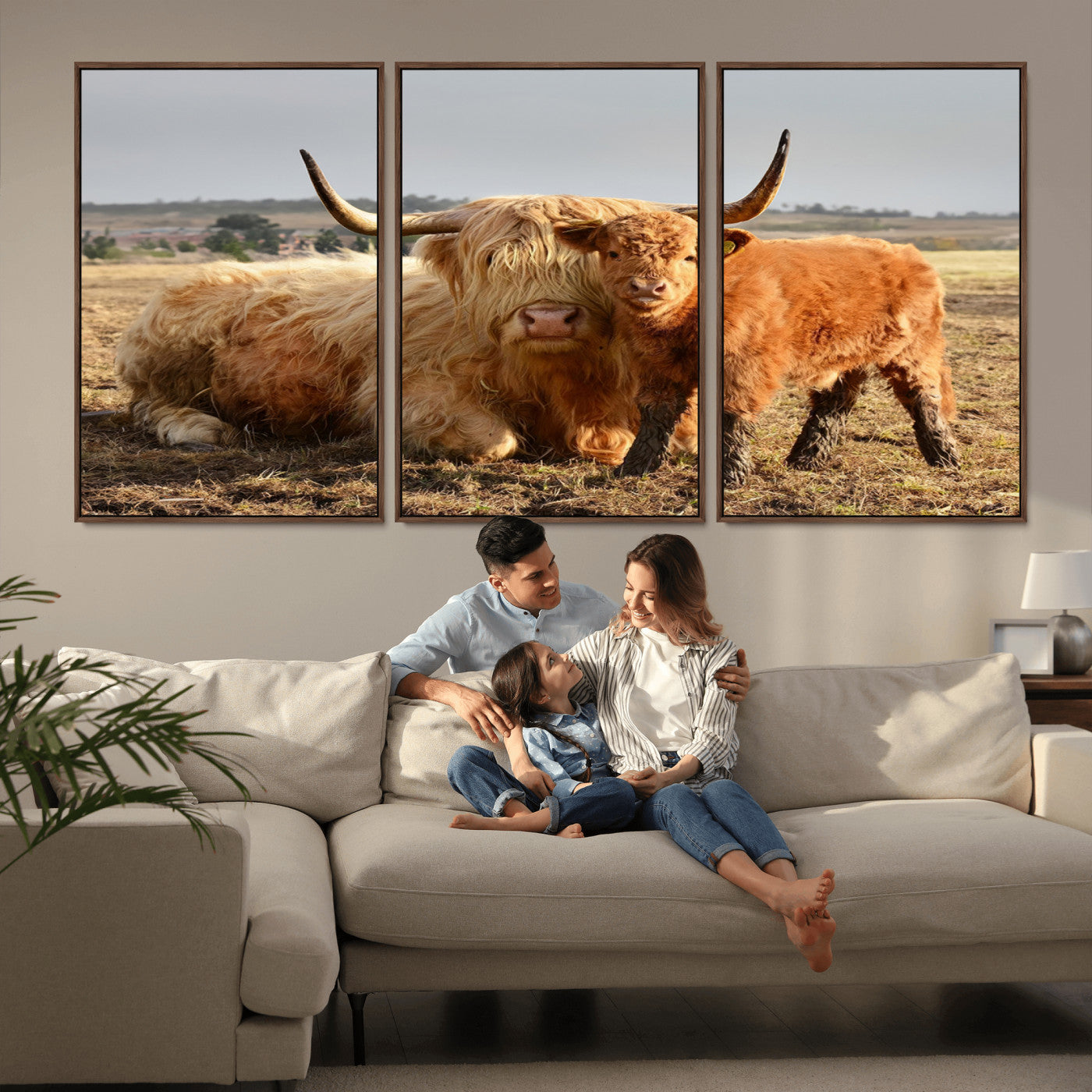 MGV-FC-60X30-3P - Highland Cow Canvas Wall Art Animal Print for Farm House Decor
