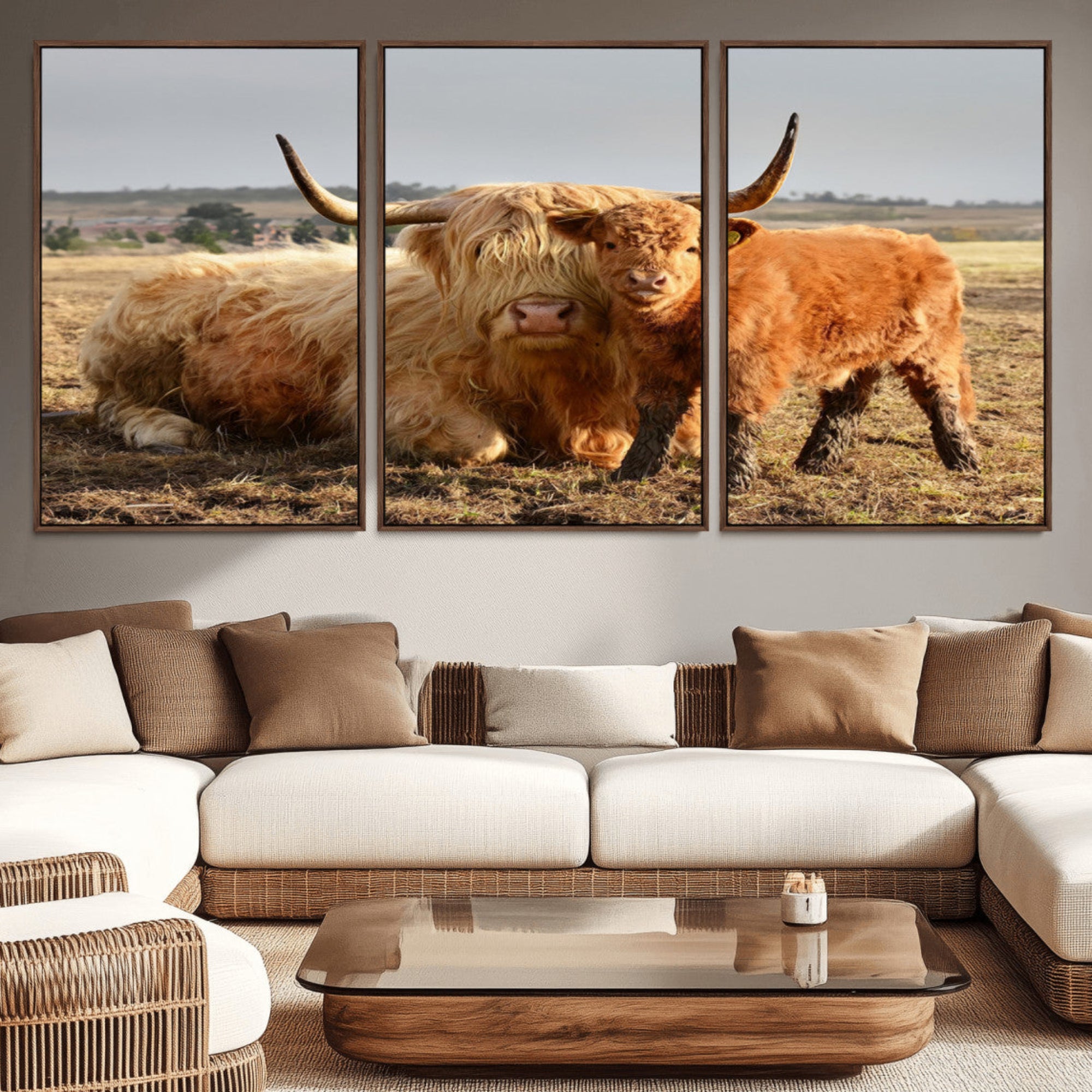 53461-MGV-CV-36X24-Highland Cow Canvas Wall Art Animal Print for Farm House Decor