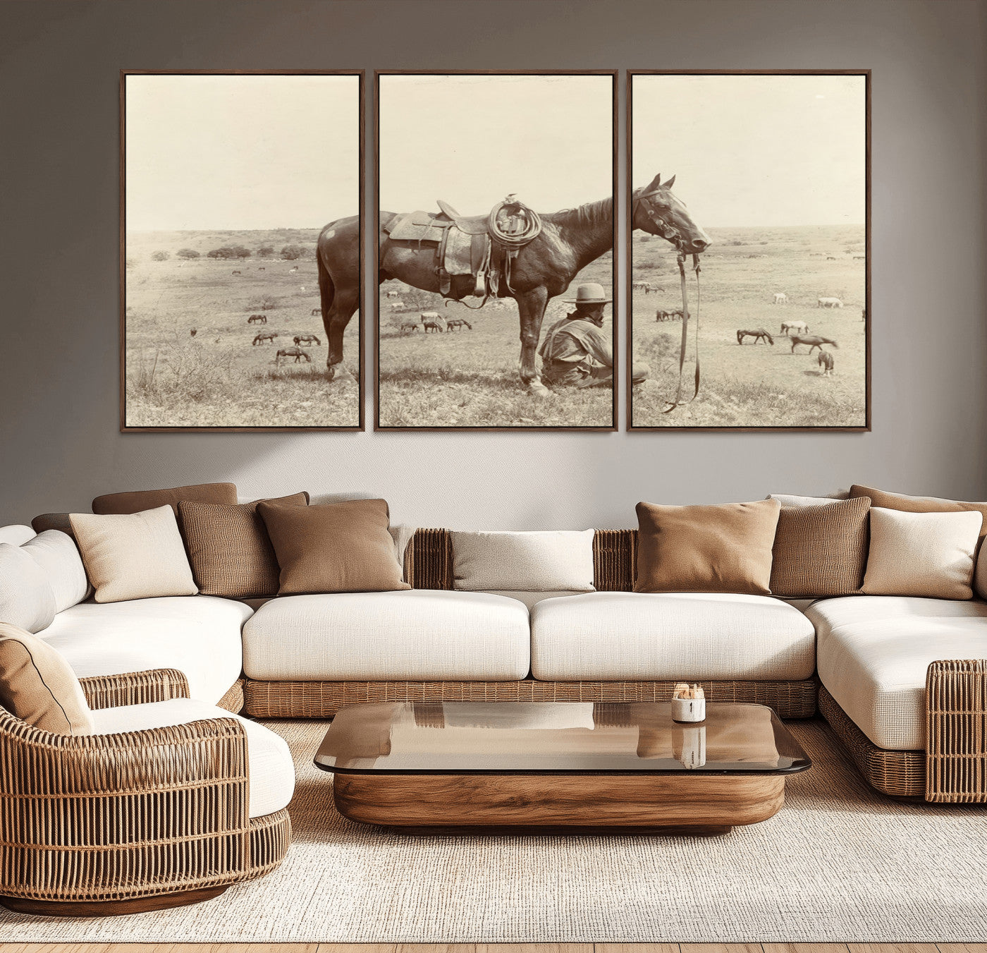 MGV-FC-60X30-3P - Cowboy Wall Art - Western Horse Canvas Print - Vintage Western Wall Art Canvas Print, Ready to Hang