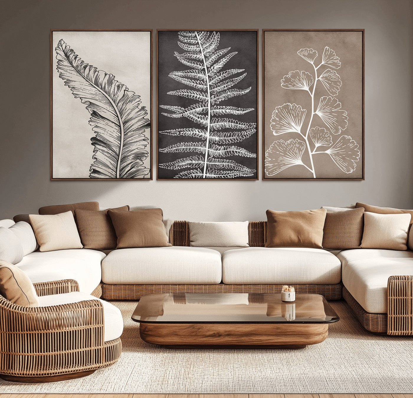 MGV-FC-60X30-3P - Minimalist Botanical Wall Art Canvas Print, Framed and Ready to Hang - Nature Art Print for Home