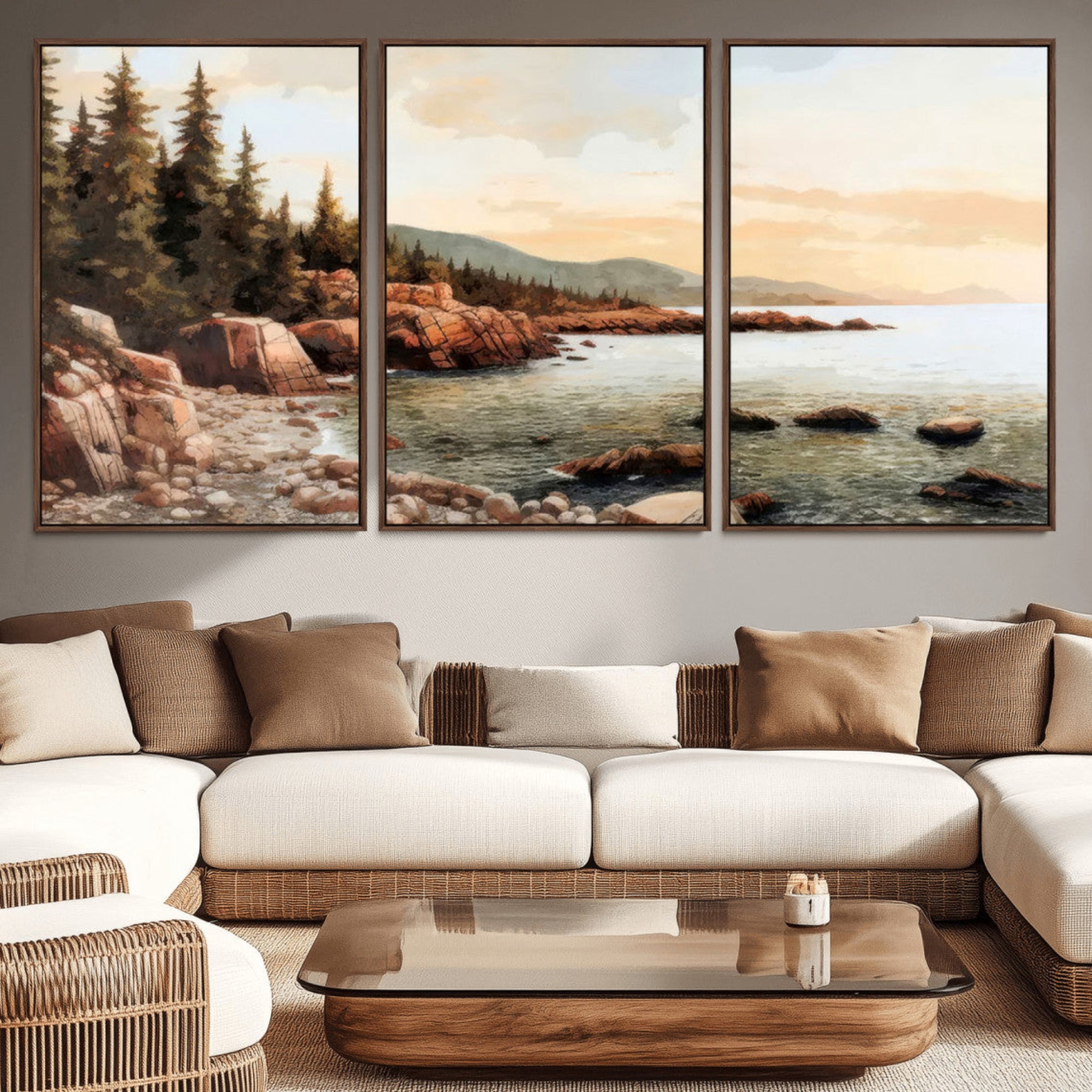 77145-MGV-CV-36X24-Serene Coastal View of Acadia National Park Wall Art - Stunning 3-Panel Wall Art Canvas Print,