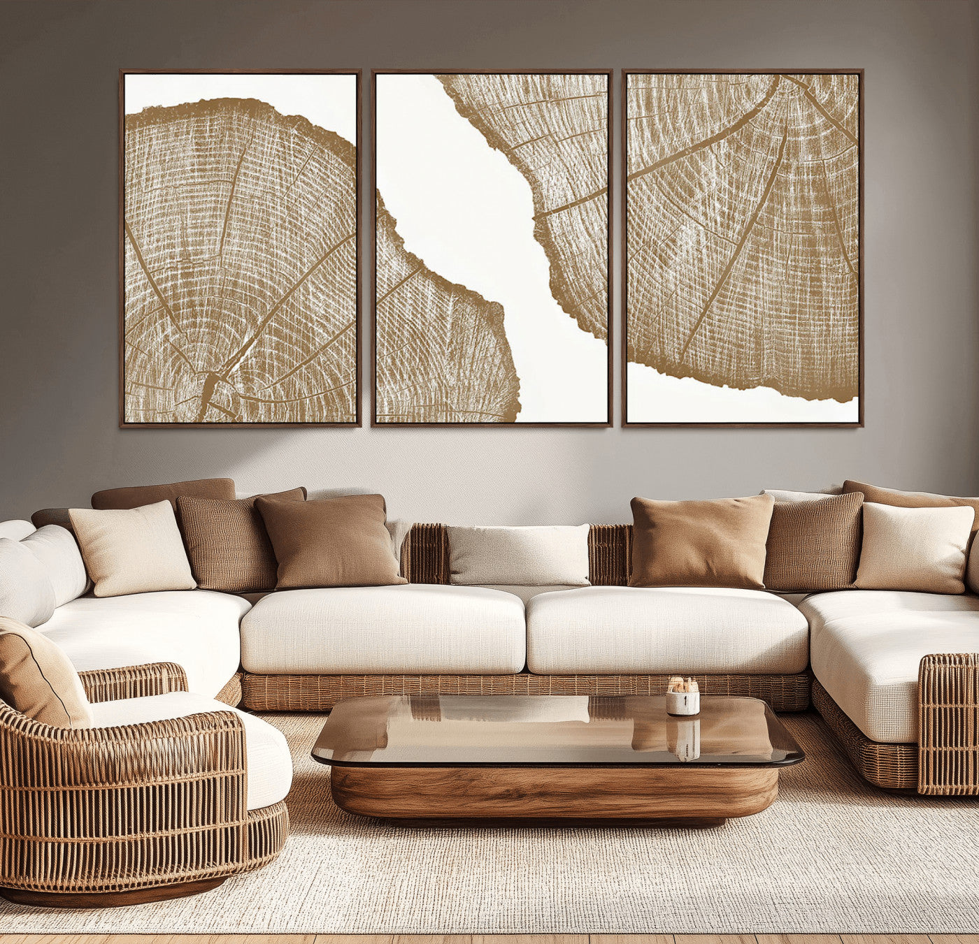 -Rustic Brown Tree Ring Wall Art Canvas Print – Framed and Ready to Hang – Elegant Nature-Inspired