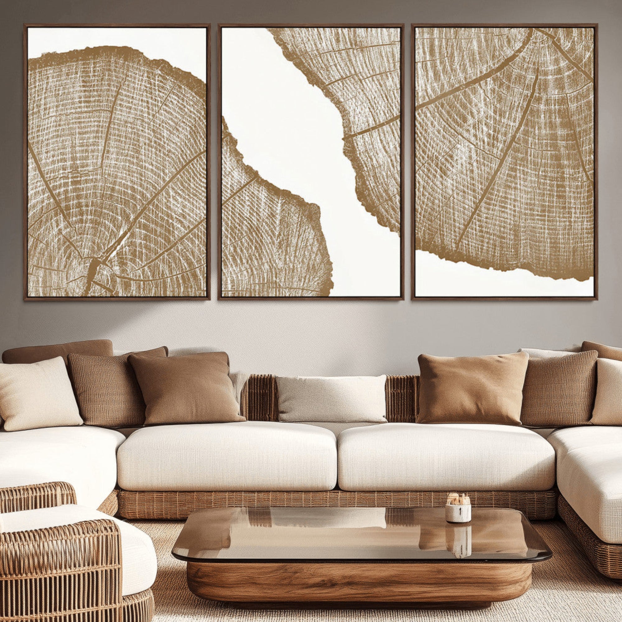 99692-MGV-CV-36X24-Rustic Brown Tree Ring Wall Art Canvas Print – Framed and Ready to Hang – Elegant Nature-Inspired