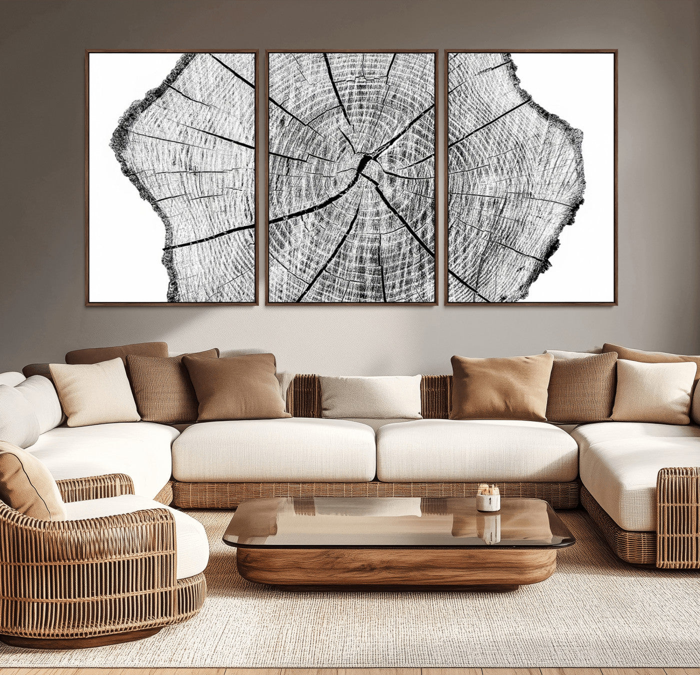 -Rustic Tree Ring Wall Art Canvas Print – Framed and Ready to Hang – Perfect for Nature-Inspired and