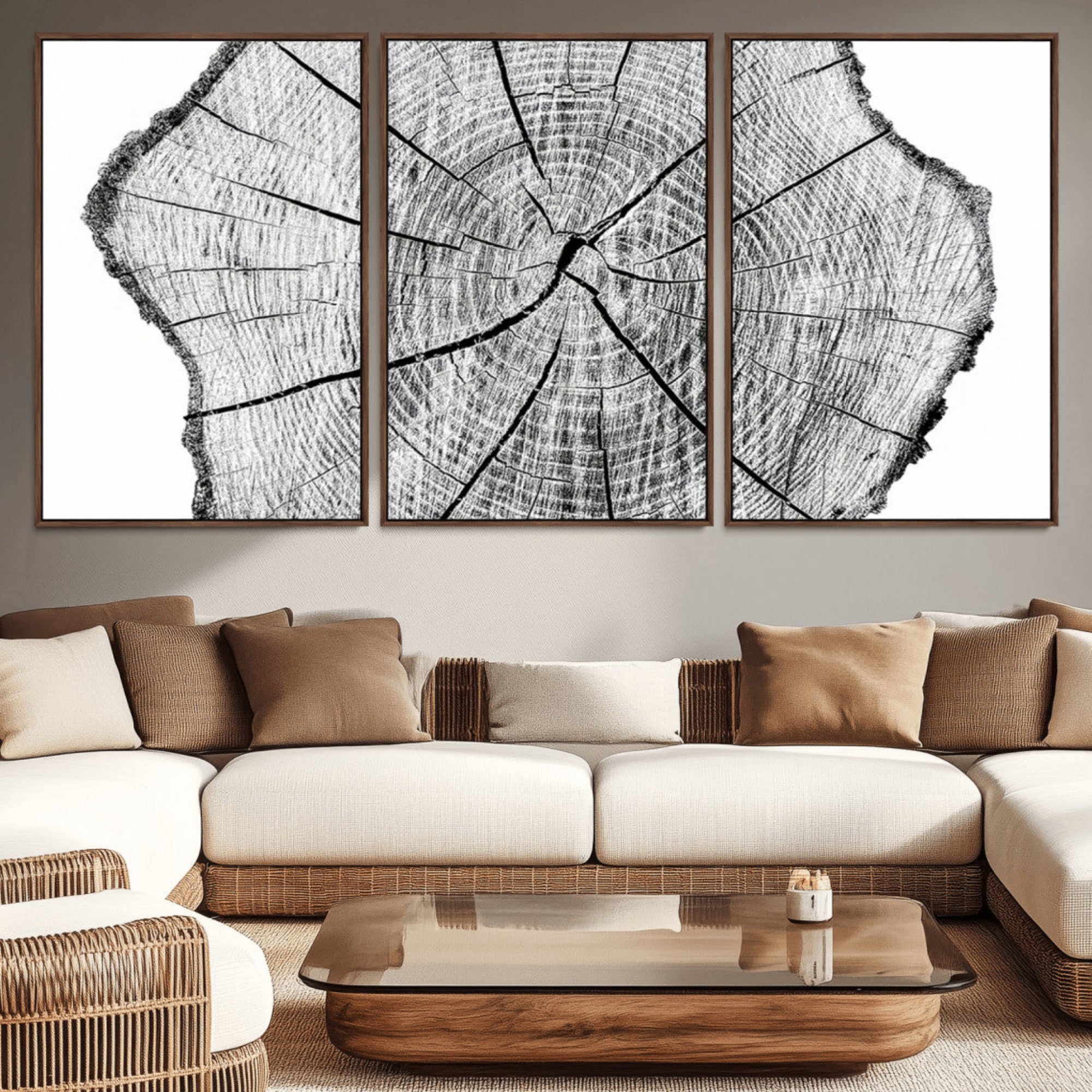 98709-MGV-CV-36X24-Rustic Tree Ring Wall Art Canvas Print – Framed and Ready to Hang – Perfect for Nature-Inspired and