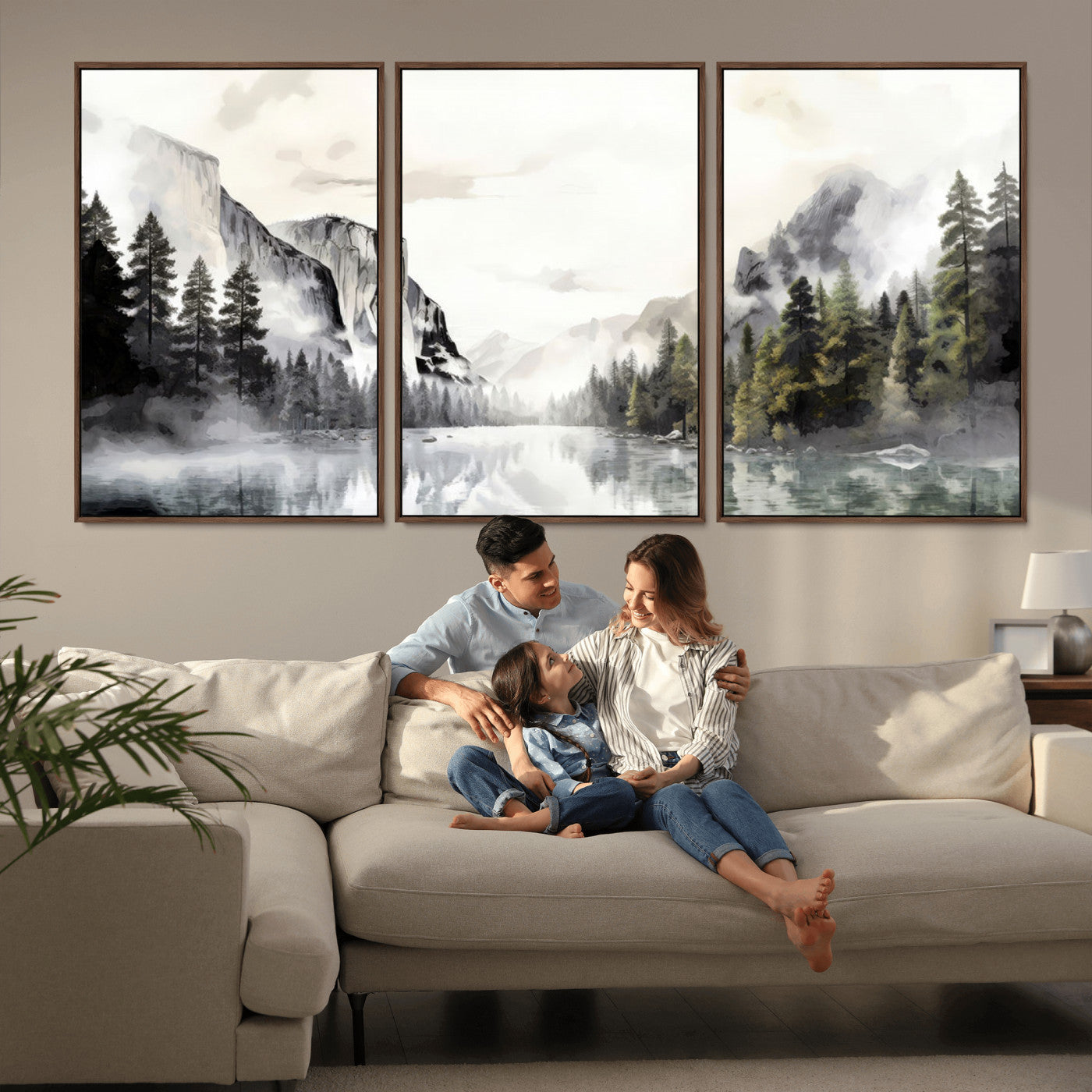MGV-FC-60X30-3P - Yosemite Valley Wall Art Canvas Print – Framed and Ready to Hang – Majestic Nature Landscape Décor