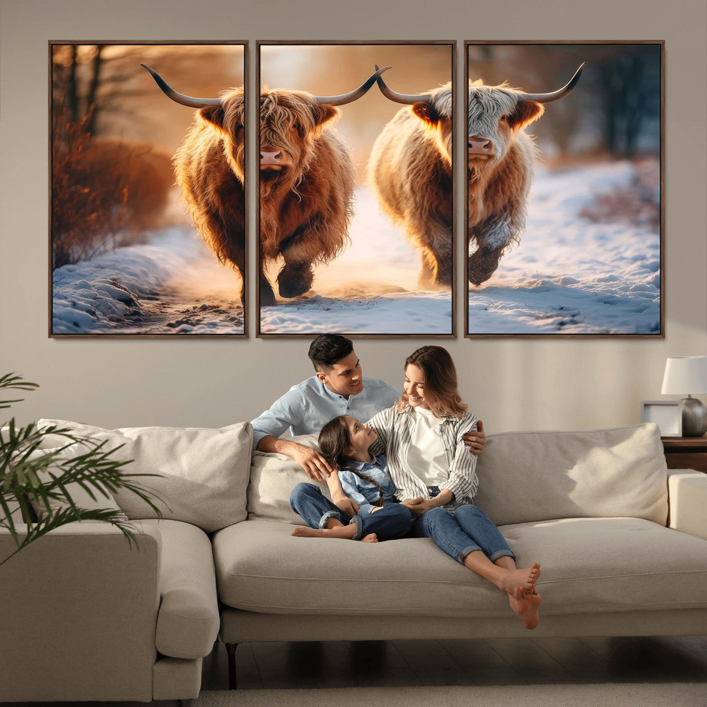 MGV-FC-60X30-3P - Scottish Highland Cow Horn Farm Wall Art Canvas Print