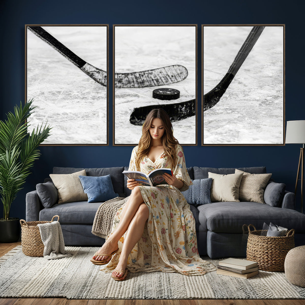 82900-MGV-CV-36X24 - Winter Ice Hockey Sport Canvas Wall Art Print, Hockey Wall Decor