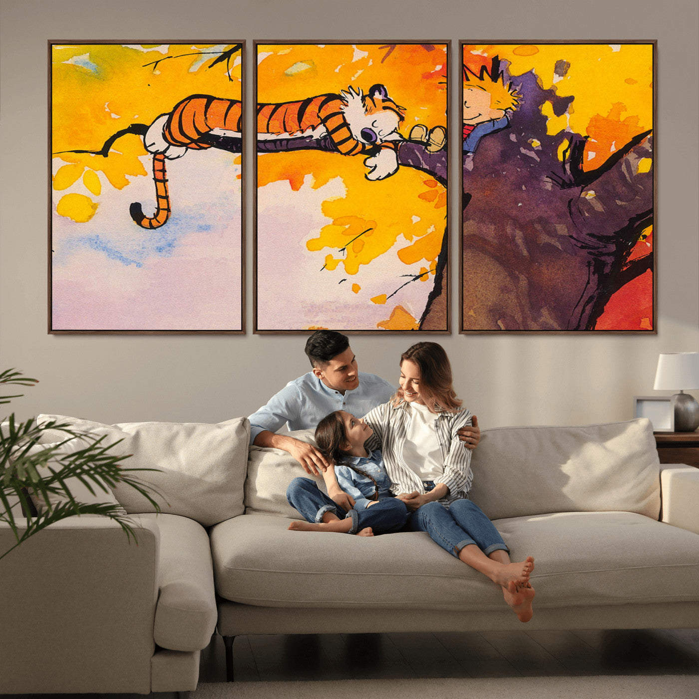 MGV-FC-60X30-3P - Calvin and Hobbes Tree Scene Canvas Print | 3 Panel Large Wall Art for Living Room or Kid’s Room,