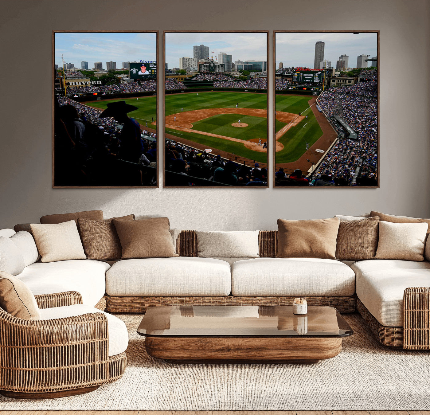 MGV-FC-60X30-3P - Chicago Cubs Baseball Team Print - Wrigley Field Stadium Wall Art Canvas Print