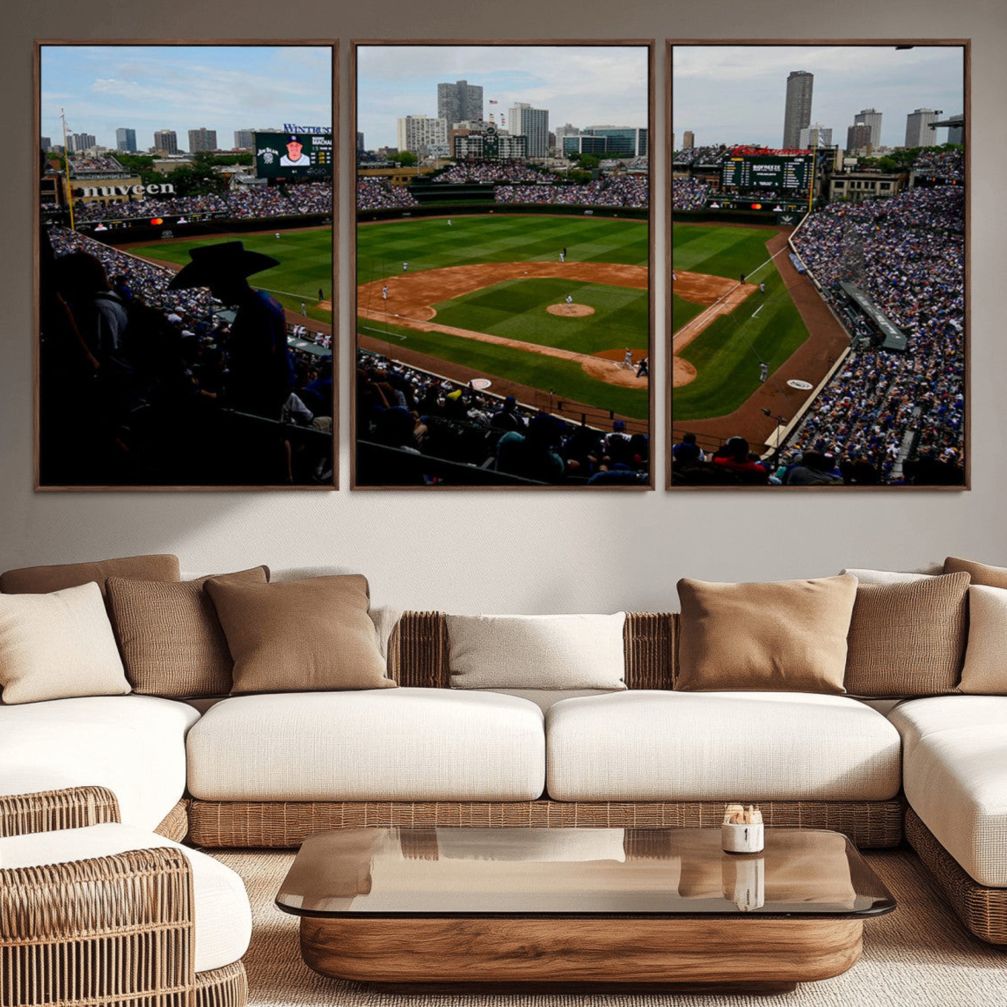 34859-MGV-CV-36X24-Chicago Cubs Baseball Team Print - Wrigley Field Stadium Wall Art Canvas Print