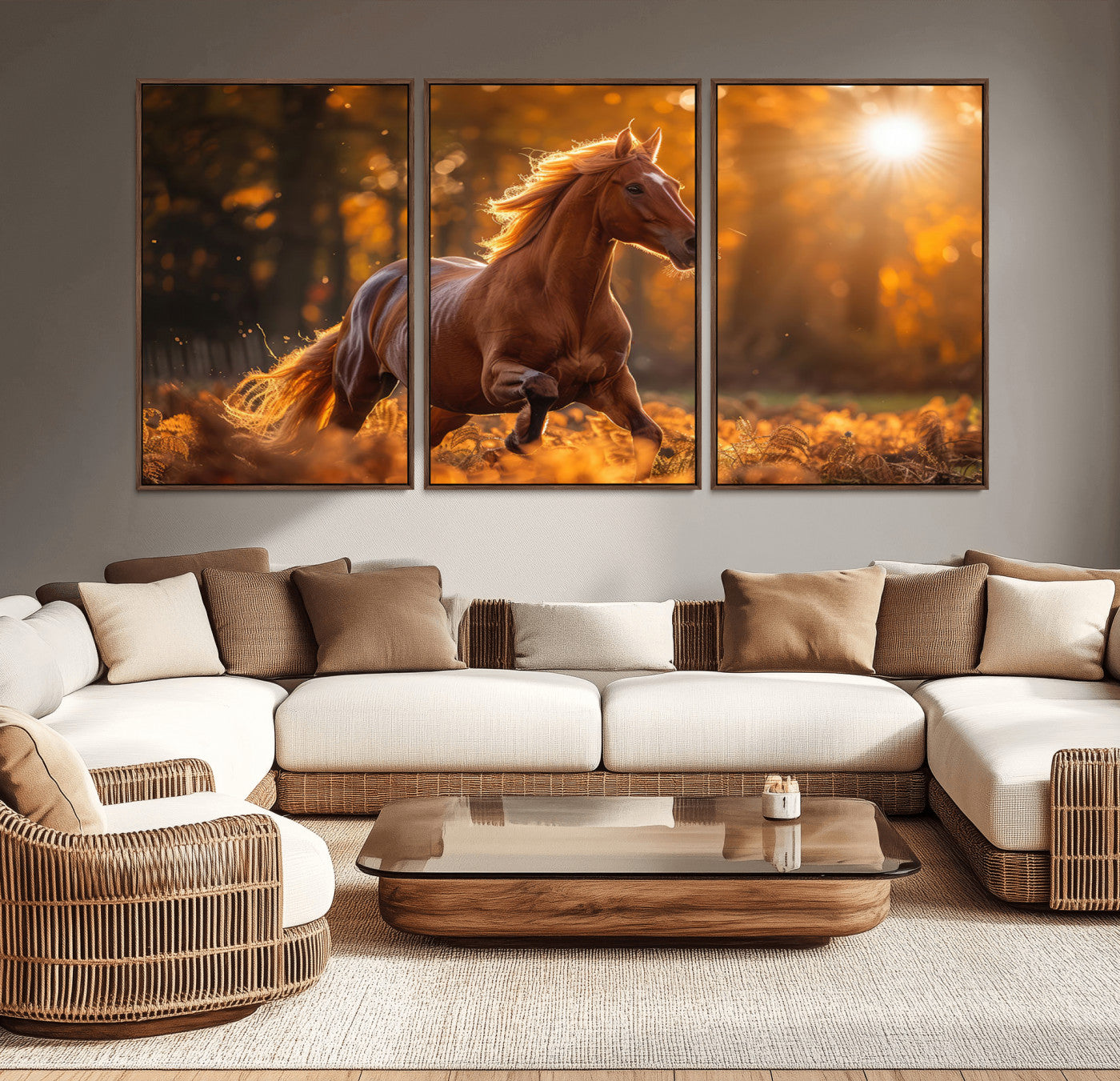 -Running Horse Sunset Forest Wall Art Canvas Print