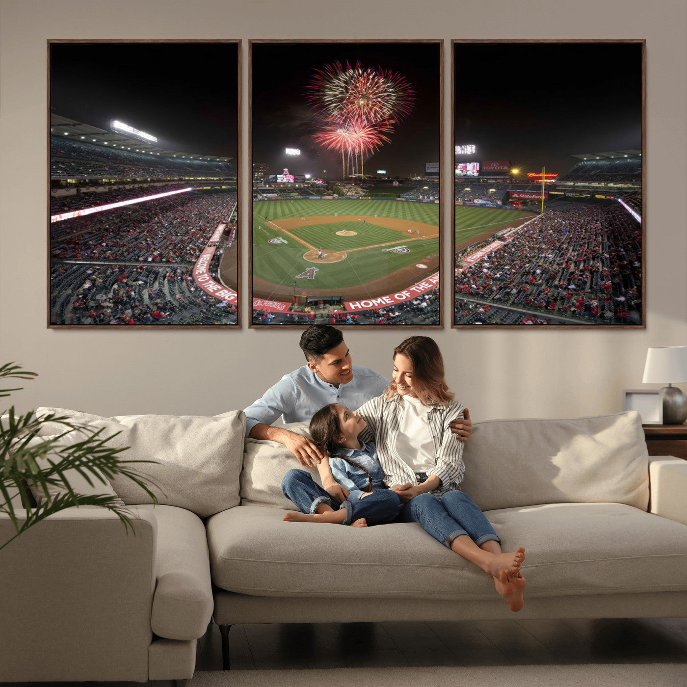 MGV-FC-60X30-3P - Fireworks at Angel Stadium – Los Angeles Angels Night Game Canvas Print, Framed, Ready to Hang