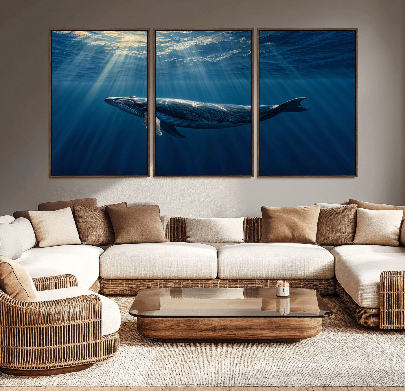 -Whale under Ocean Wall Art Canvas Print