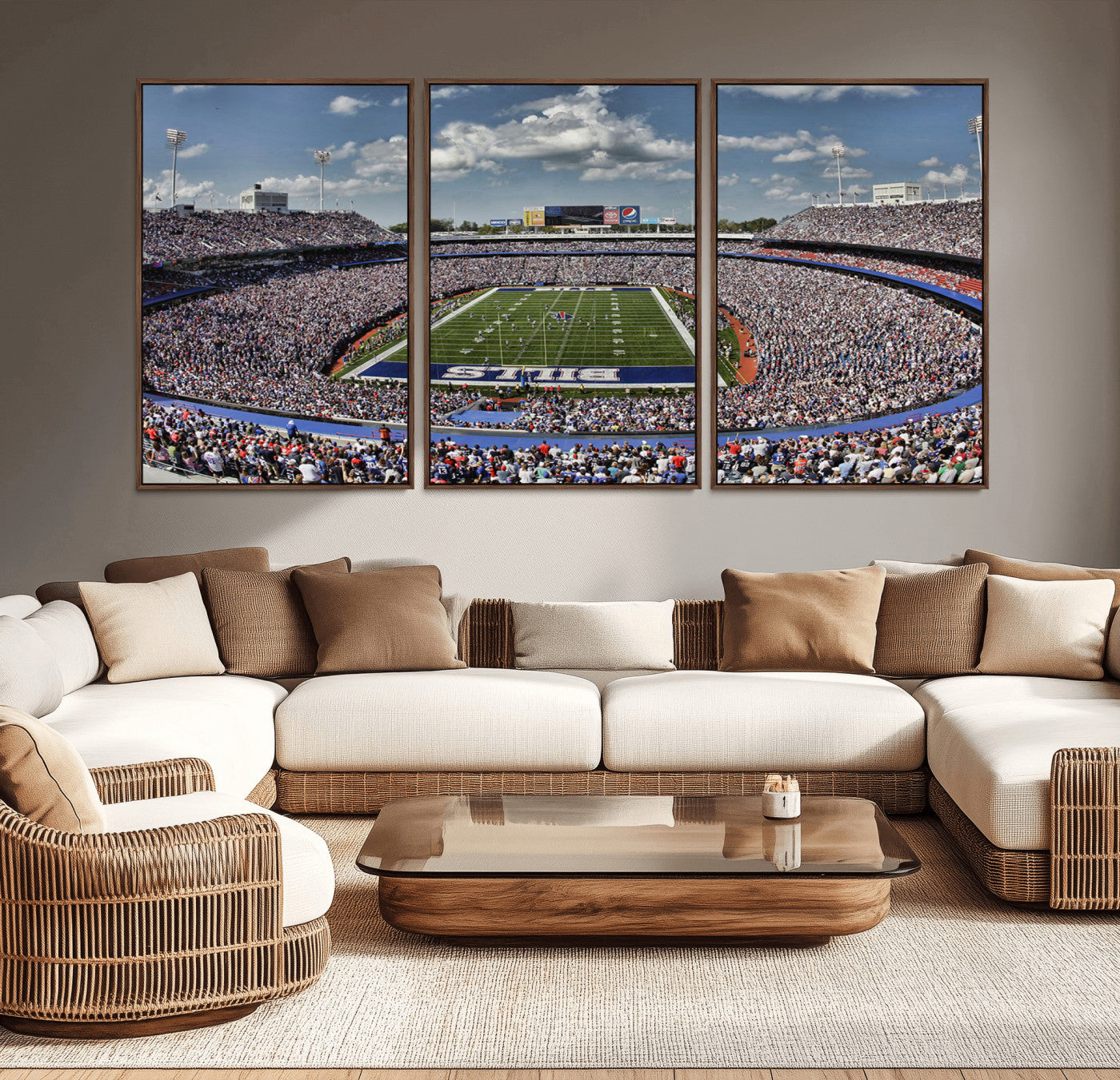 MGV-FC-60X30-3P - Buffalo Bills Highmark Stadium Wall Art Canvas Print - Bills Stadium Game Day Triple Canvas Wall Art - Buffalo Bills NFL Match