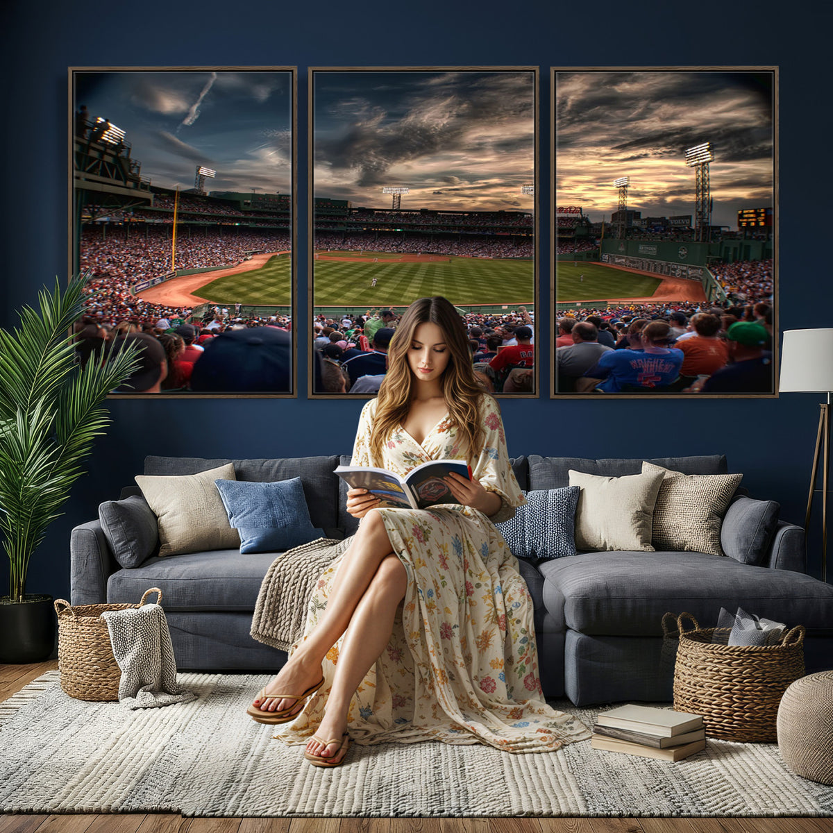 53432-MGV-CV-36X24 - Boston Red Sox Baseball Team Print, Massachusetts Fenway Park Stadium Wall Art Canvas Print