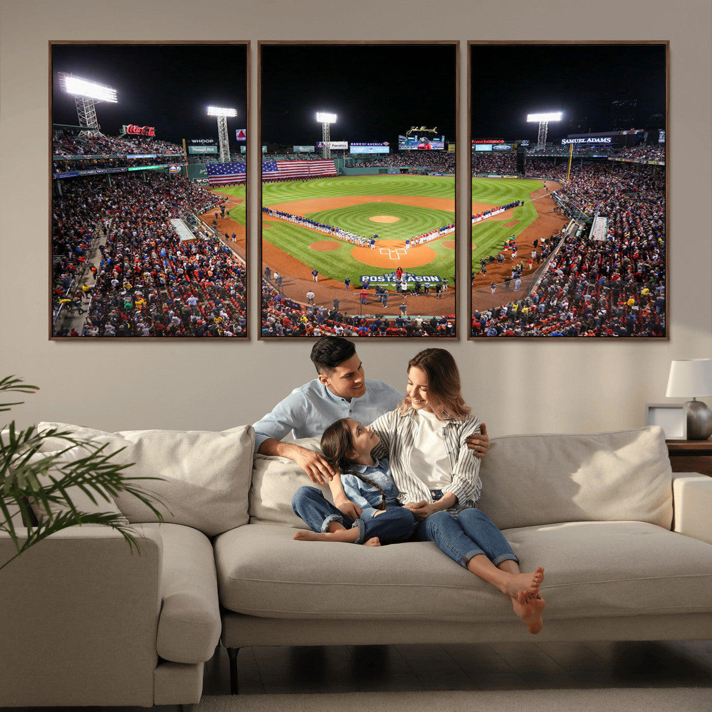 MGV-FC-60X30-3P - Fenway Park Wall Art Canvas Print | Large Baseball Stadium Canvas Print for Boston Red Sox Fans | Framed Ready-to-Hang Boston Sports Decor Artwork