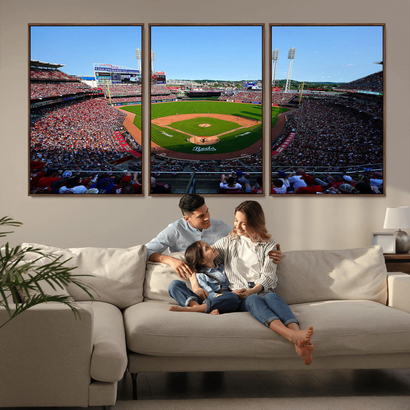 MGV-FC-60X30-3P - Cincinnati Reds Baseball Team Print - Great American Ball Park Stadium Wall Art Canvas Print
