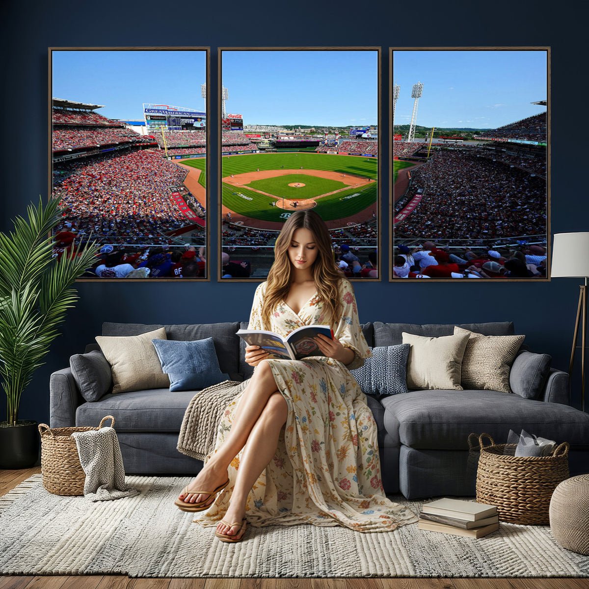90998-MGV-CV-36X24 - Cincinnati Reds Baseball Canvas Print | Great American Ball Park Stadium Wall Art