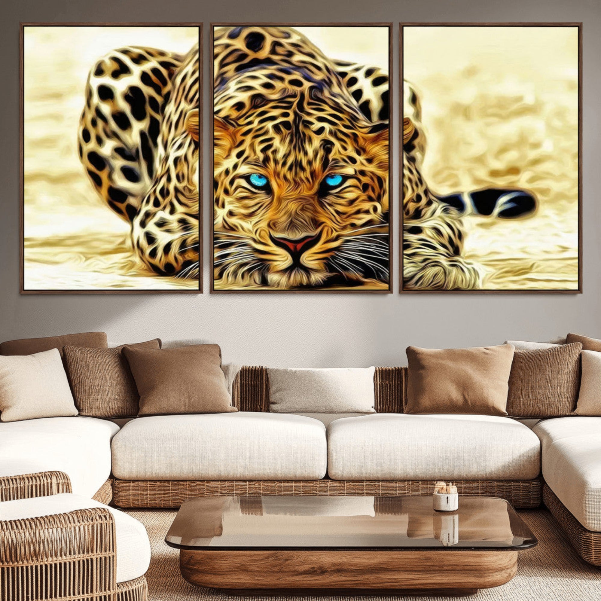 45281-MGV-CV-36X24-Blue-Eyed Leopard Canvas Wall Art - Framed Animal Print Ready to Hang - Fierce and Bold Decor for
