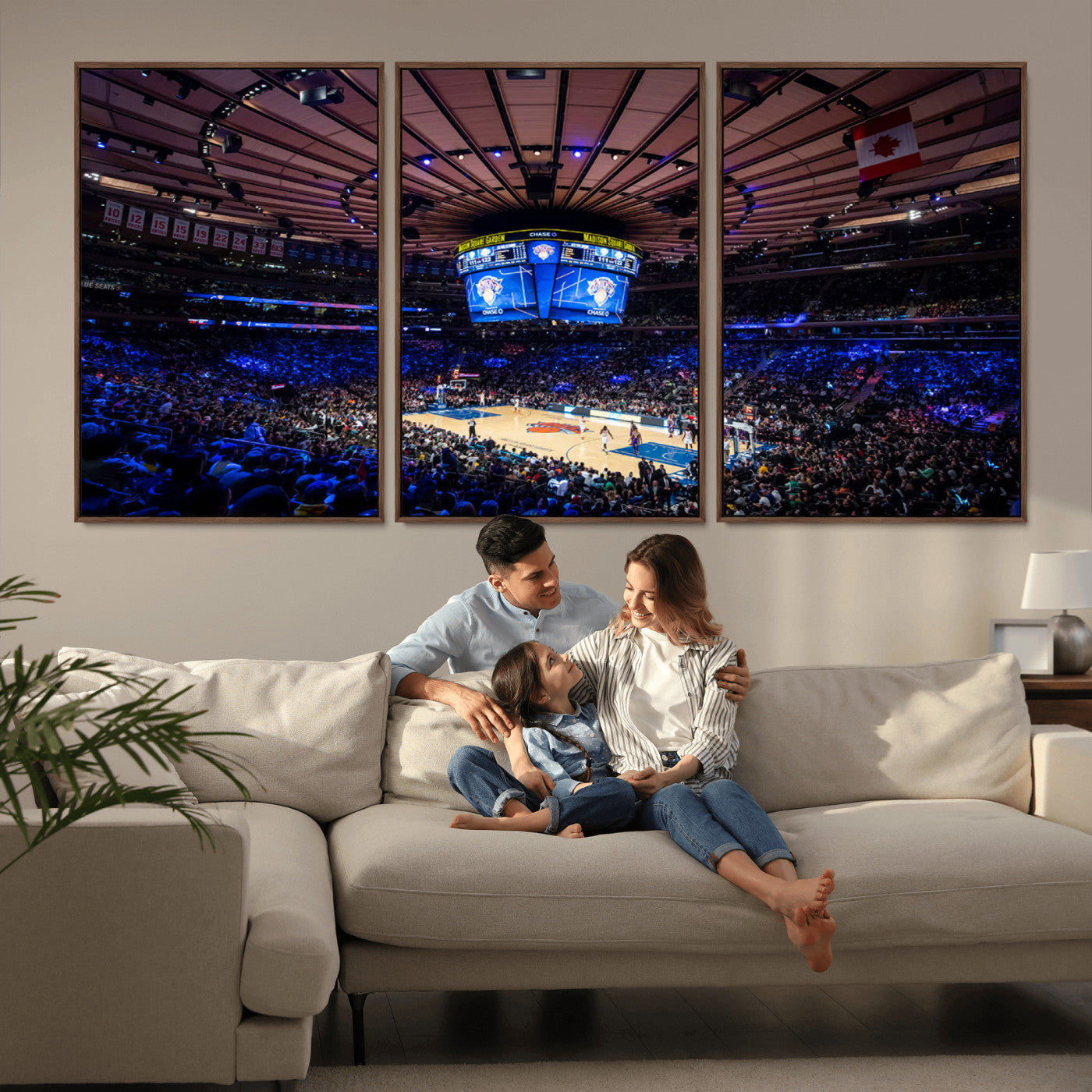 MGV-FC-60X30-3P - Madison Square Garden Basketball Arena Print - Madison Square Garden Basketball Game Triple Canvas Wall Art - NBA Match Atmosphere