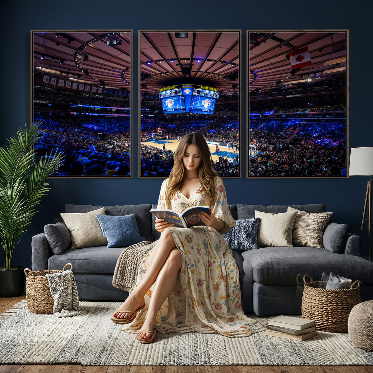 20491-MGV-CV-36X24 - Madison Square Garden Basketball Print Canvas, Basketball Game Triple Canvas Wall Art