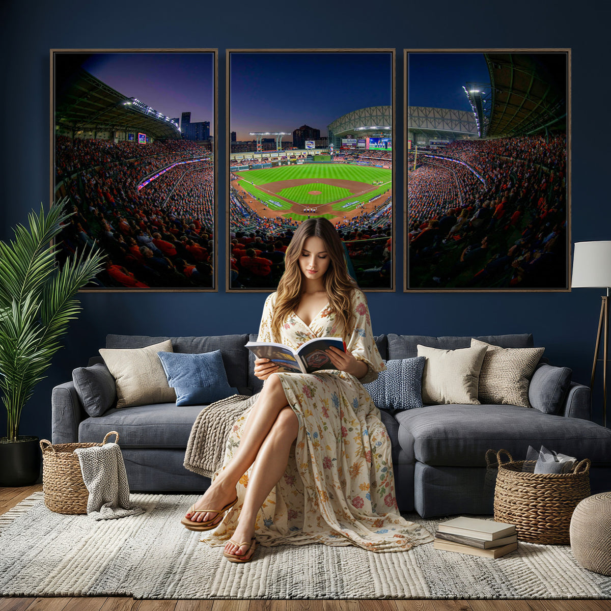 44322-MGV-CV-36X24 - Houston Astros Baseball Print Canvas, Houston Minute Maid Park Stadium Wall Art