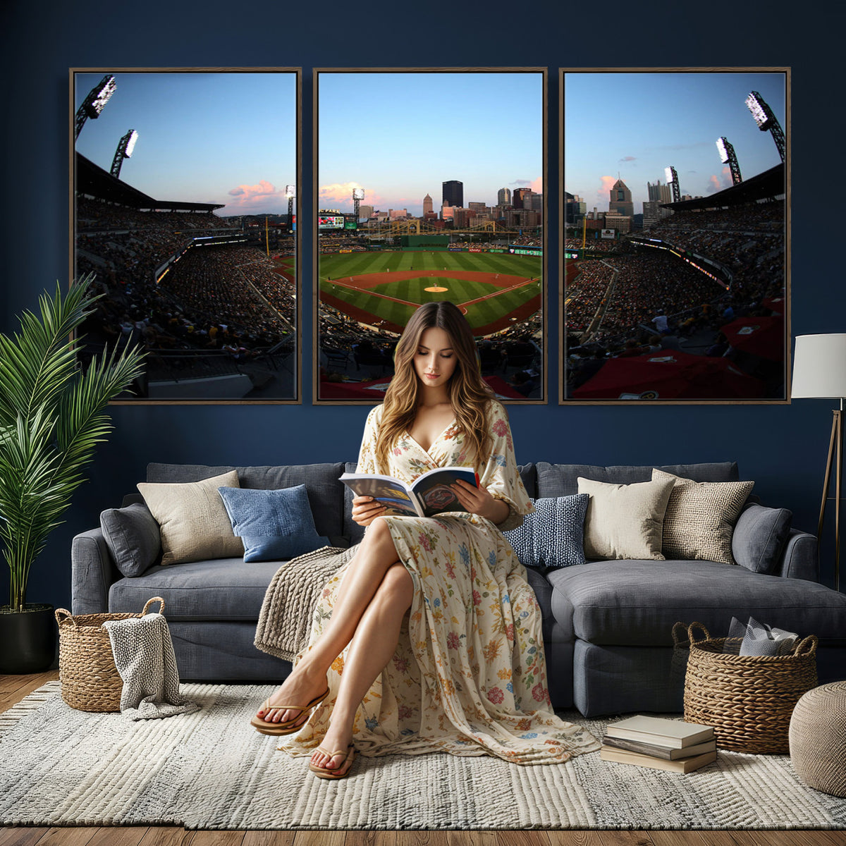 67670-MGV-CV-36X24 - PNC Park Evening Game Triple Canvas Wall Art | Pittsburgh Pirates MLB Stadium