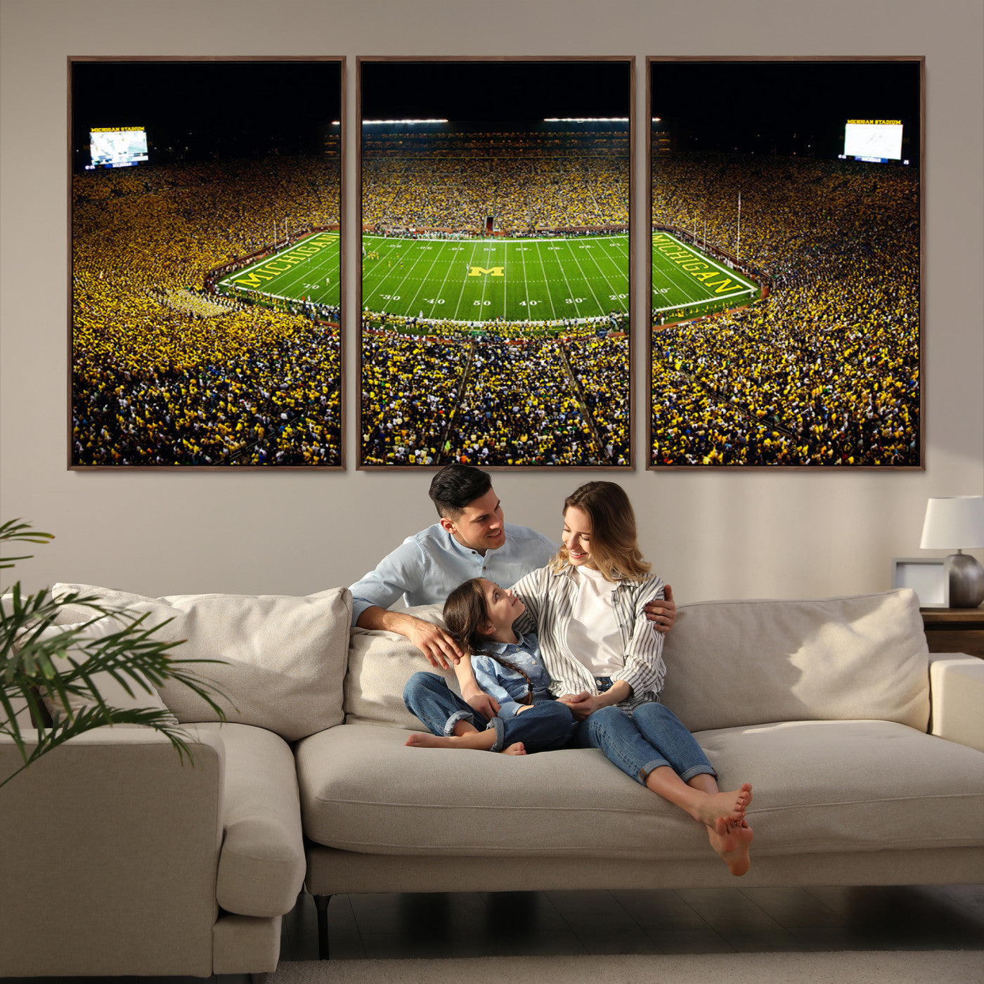 26166-MGV-FC-60X30-3P_Walnut-Stadium in Michigan Wall Art Canvas Print, Framed American Football Stadium Art Picture Print, Football Stadium Field Perfect Sports Room Decor Artwork