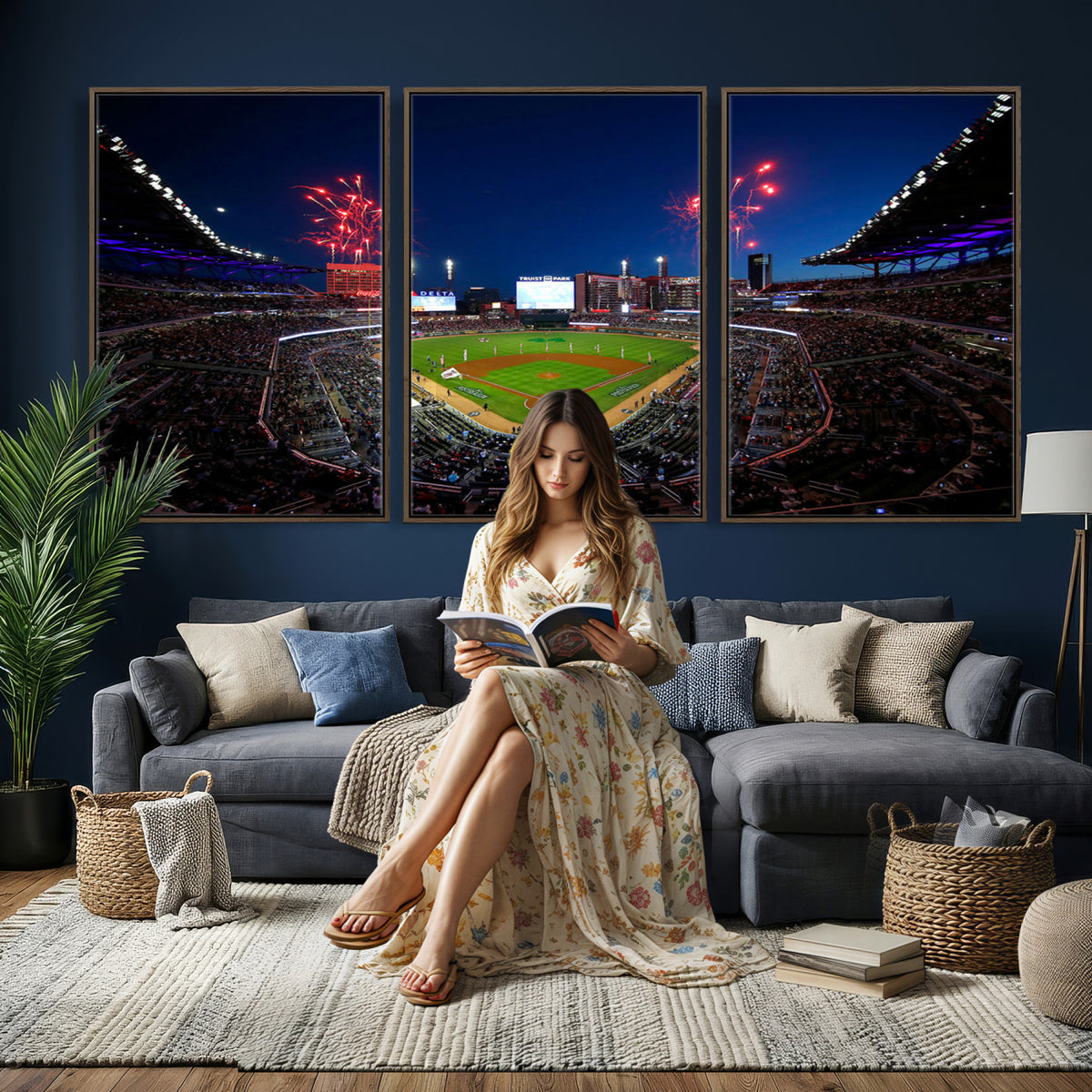 50582-MGV-CV-36X24 - Truist Park Atlanta Braves Baseball Stadium Wall Art Print | Large 3-Panel Canvas Print for Sports