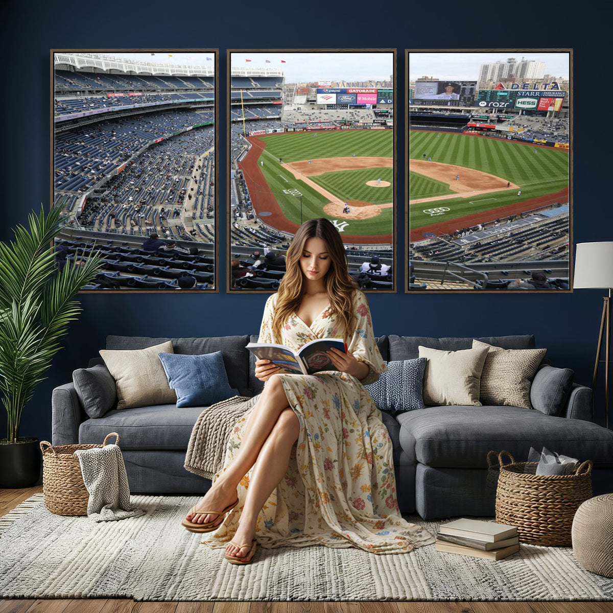 45784-MGV-CV-36X24 - New York Yankees Baseball Team Print, Yankee Stadium Wall Art Canvas Print