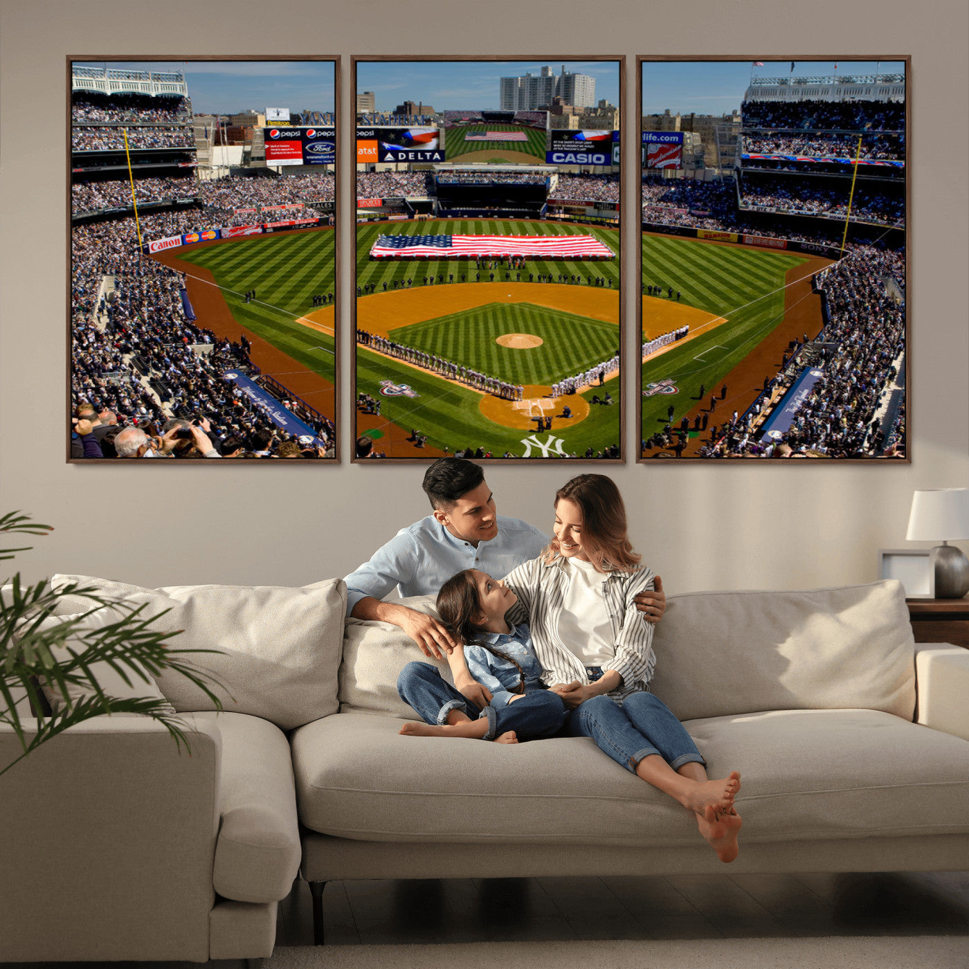MGV-FC-60X30-3P - Yankee Stadium New York Wall Art Print | 3-Panel Canvas Print of Yankees Baseball Stadium | Large Framed Wall Decor for Baseball Fans | Ready-to-Hang